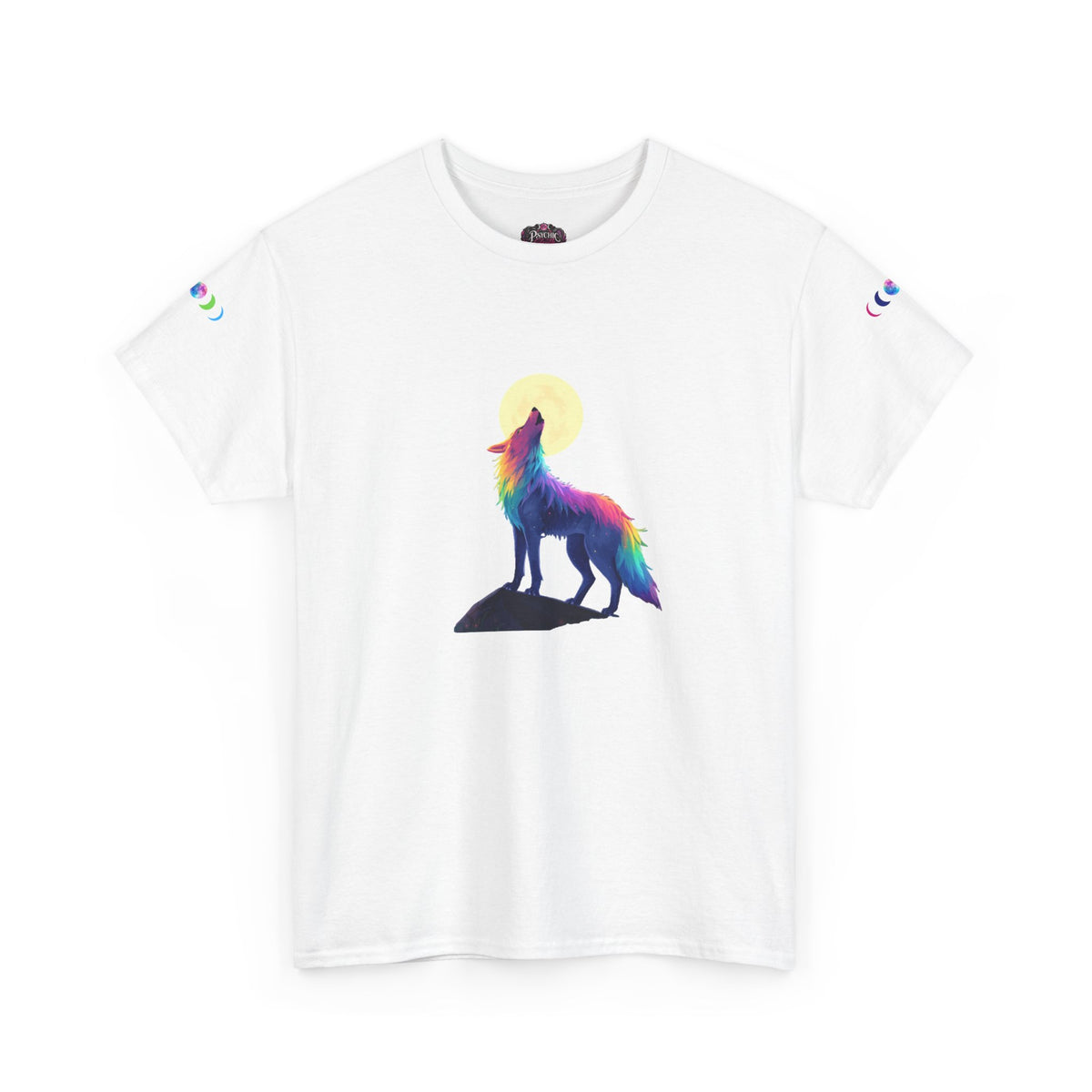 Wolf Moon T‑Shirt — Rainbow Celestial Wolf Graphic Tee