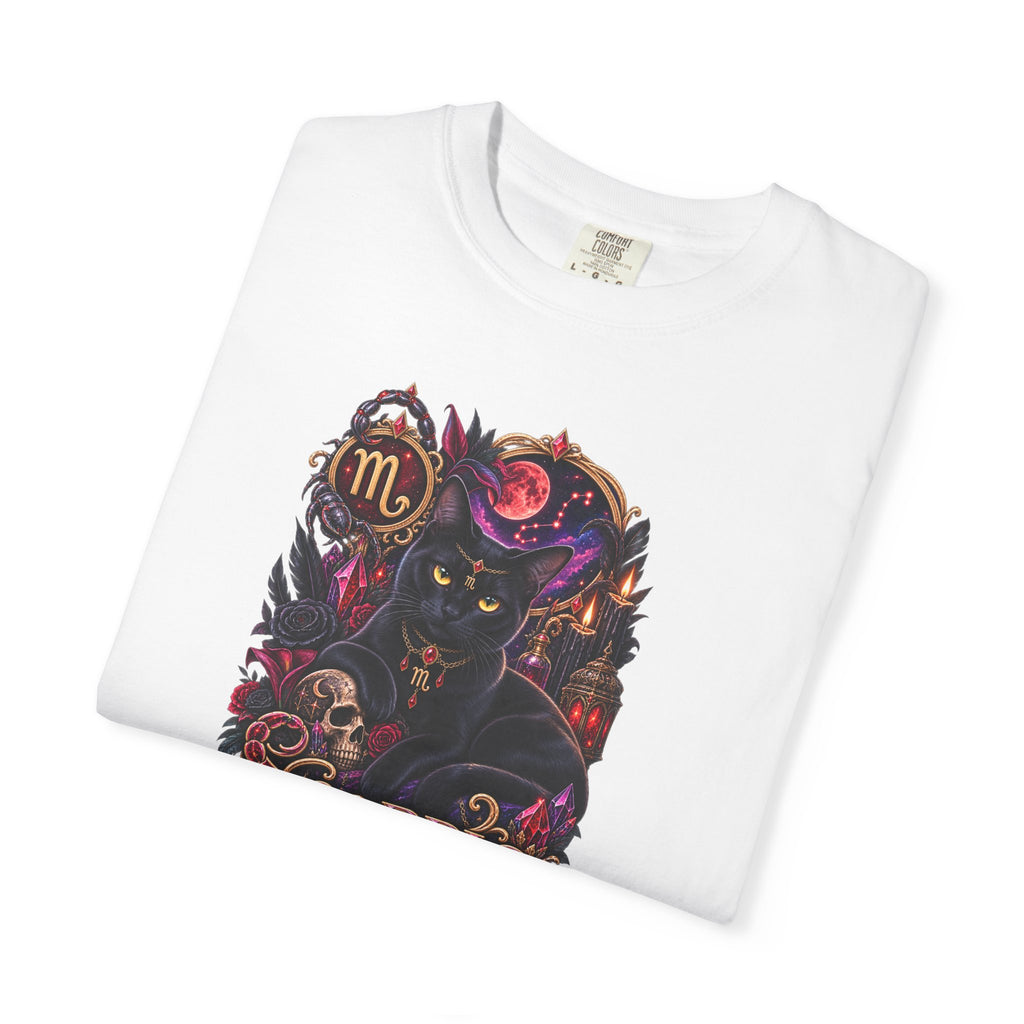 Scorpio Black Cat Zodiac T-Shirt — Dark Mystical Scorpio Graphic Tee