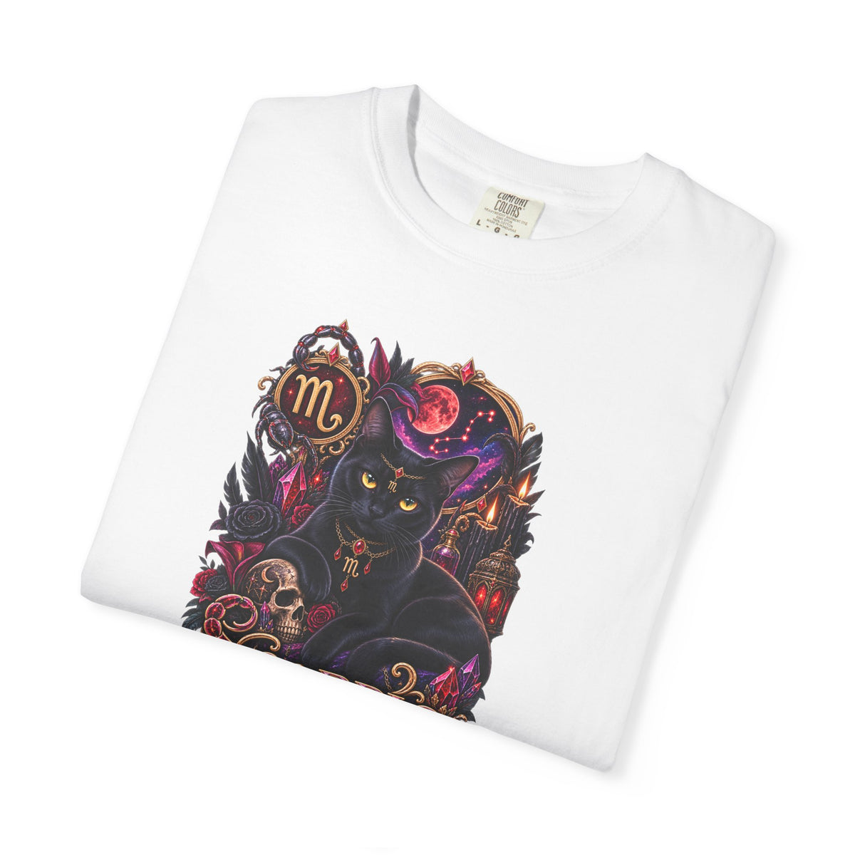 Scorpio Black Cat Zodiac T-Shirt — Dark Mystical Scorpio Graphic Tee