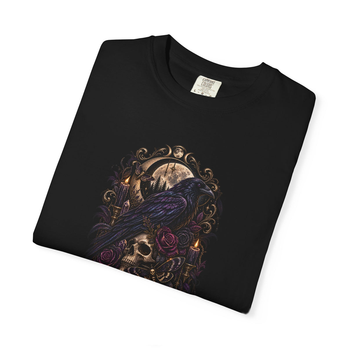 Skull & Crow Graphic Tee — Gothic Vintage Skull with Raven Design