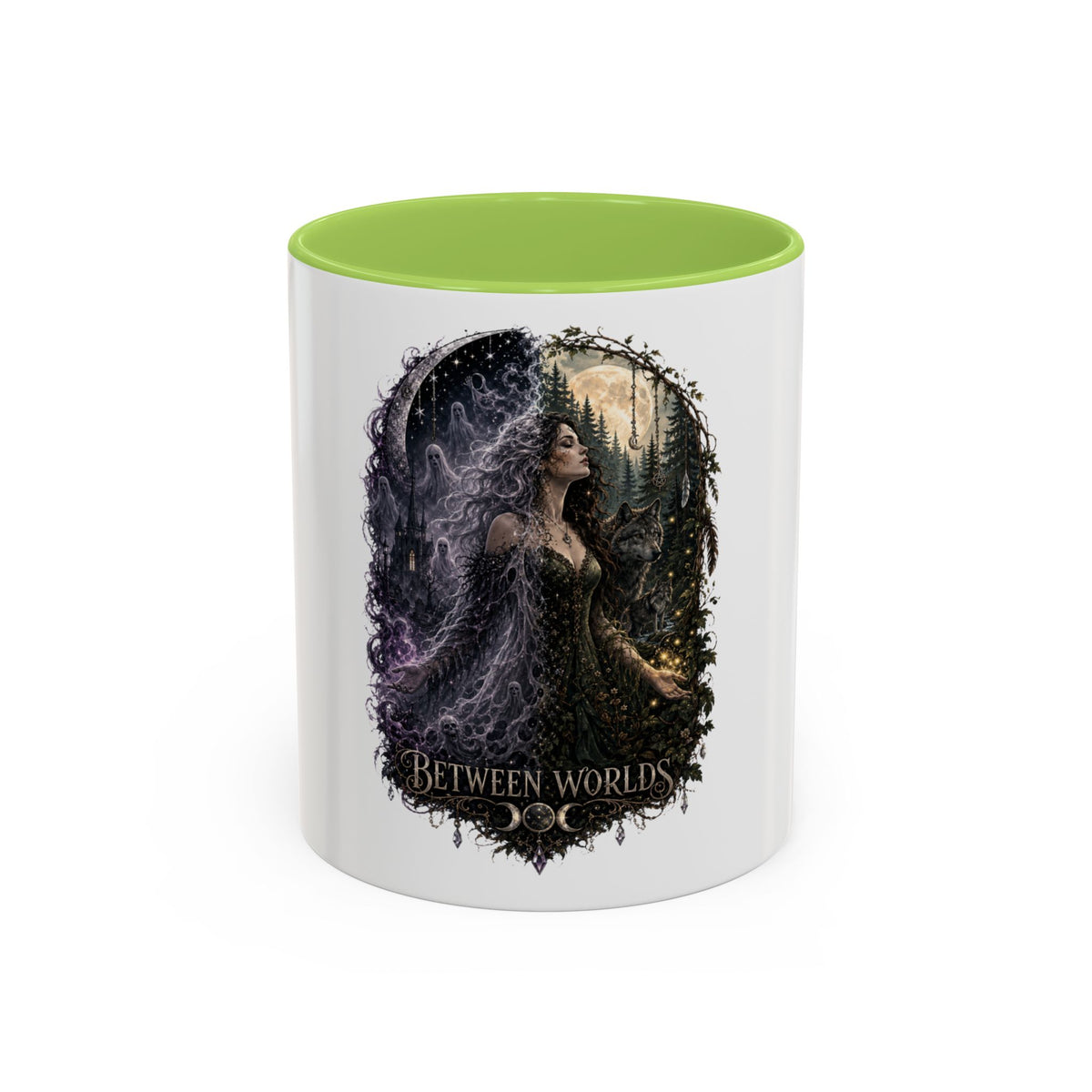 Between Worlds Accent Coffee Mug — Gothic Fantasy Witch Illustration (11/15oz)