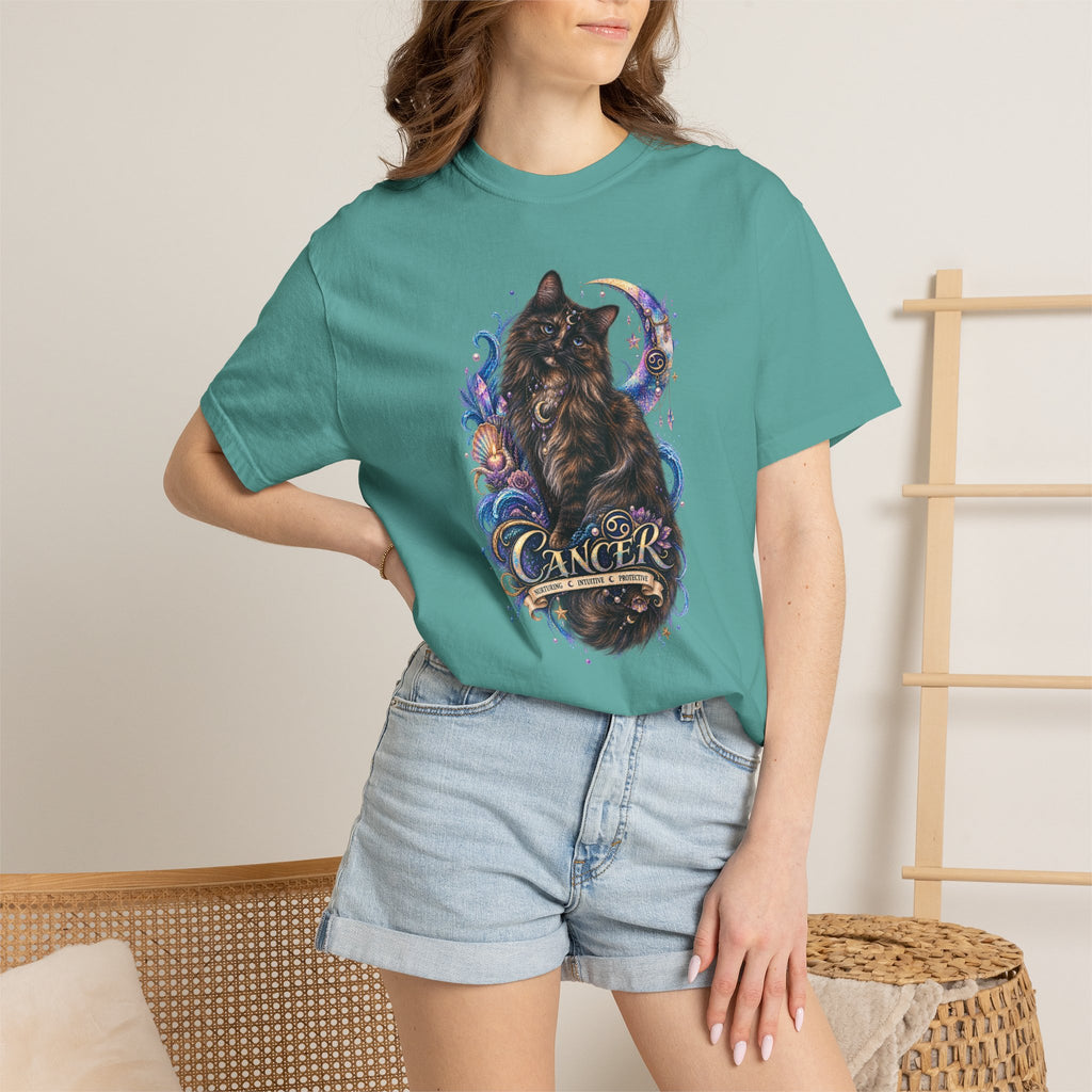 Cancer Zodiac T‑Shirt — Mystical Tortoiseshell   Cat Horoscope Design