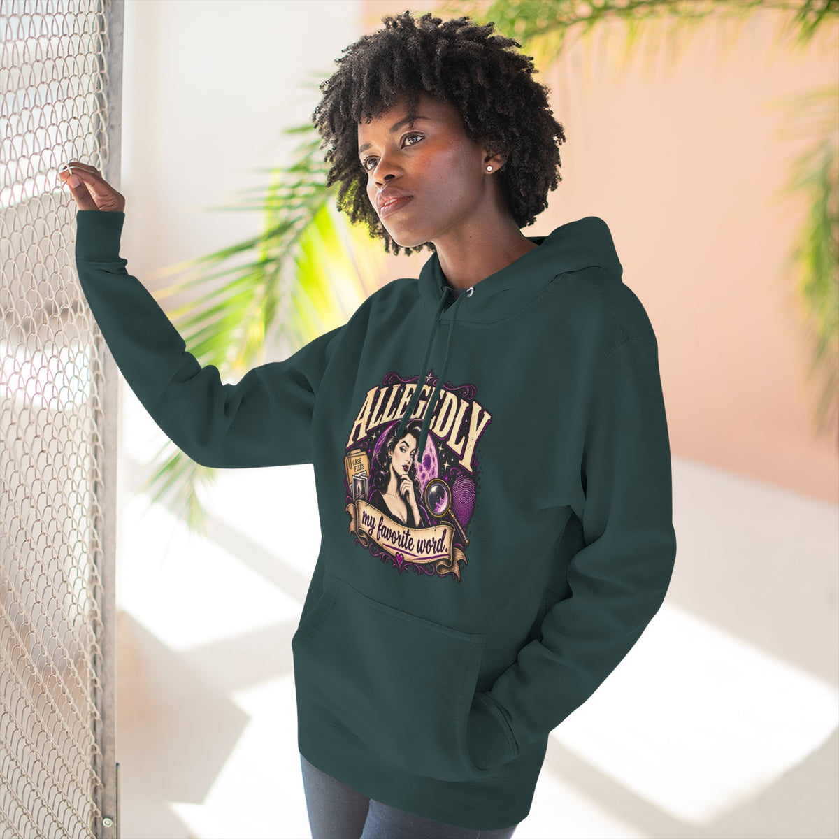 Hoodie — "Allegedly My Favorite Word" Retro Witch Graphic