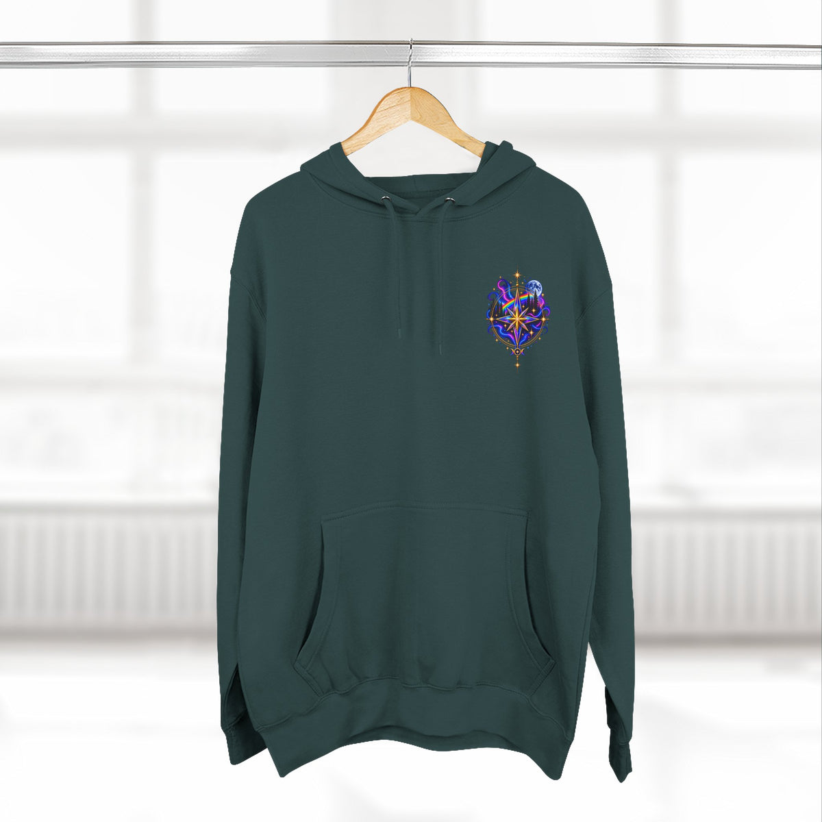Guided by Light Bound toTruth Fleece Hoodie — Spiritual Galaxy Chest Emblem & Backscape Design
