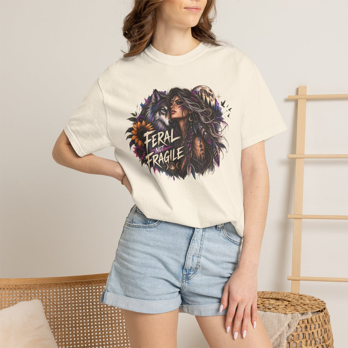 Feral Not Fragile Graphic T-Shirt — Wolf & Woman Nature Art Tee