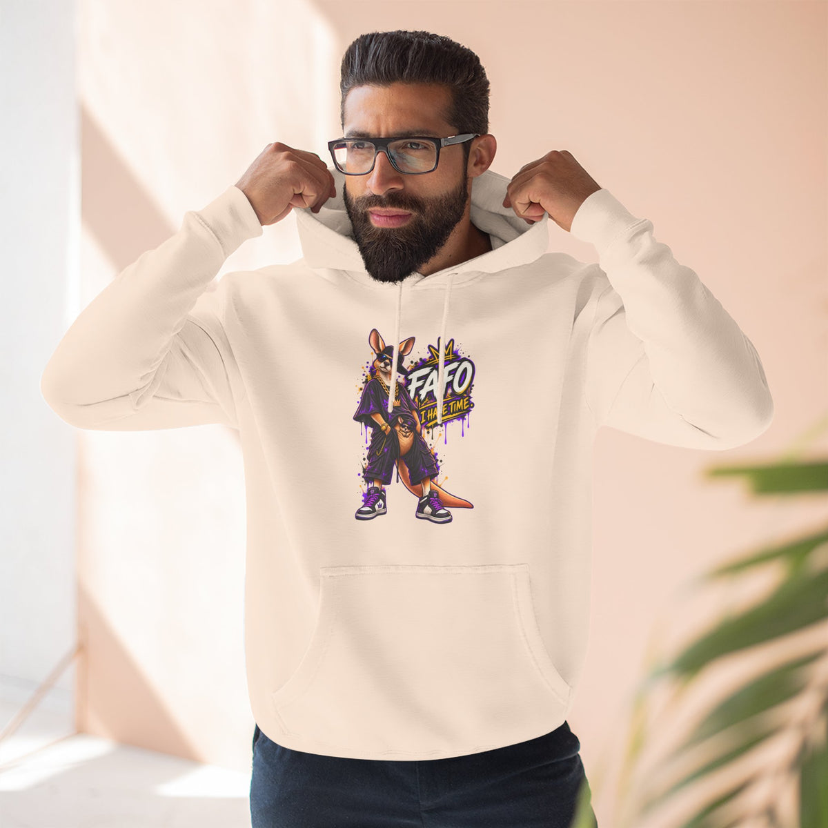 Streetstyle Kangaroo Graphic Hoodie — "FAFO" Retro Character Pullover