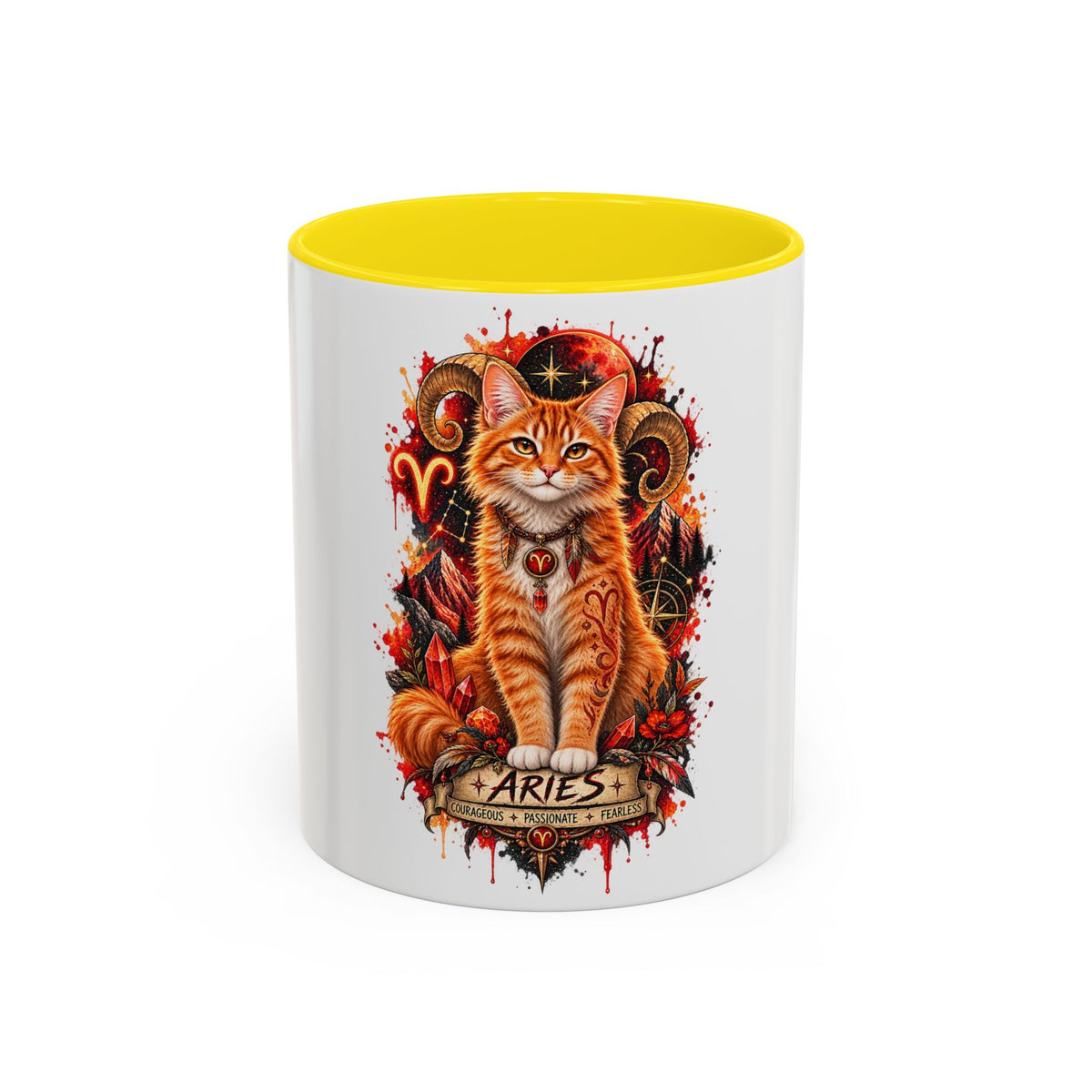 Aries Orange Tabby Cat Zodiac Coffee Mug – Cute Orange Tabby Astrology Accent Mug (11/15 oz)