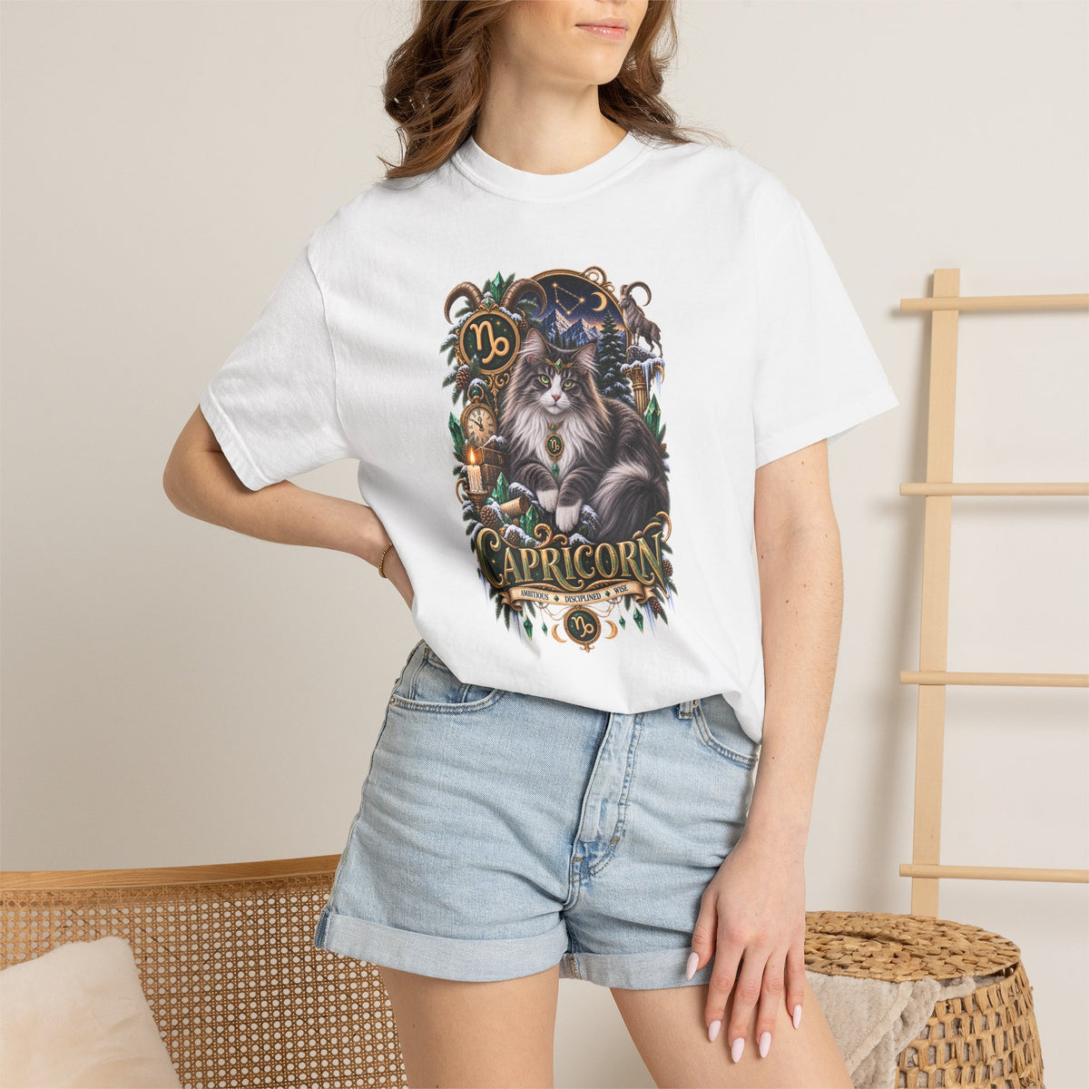 Capricorn Zodiac Norwegian Mountain Cat T-Shirt — Astrological Horoscope Tee