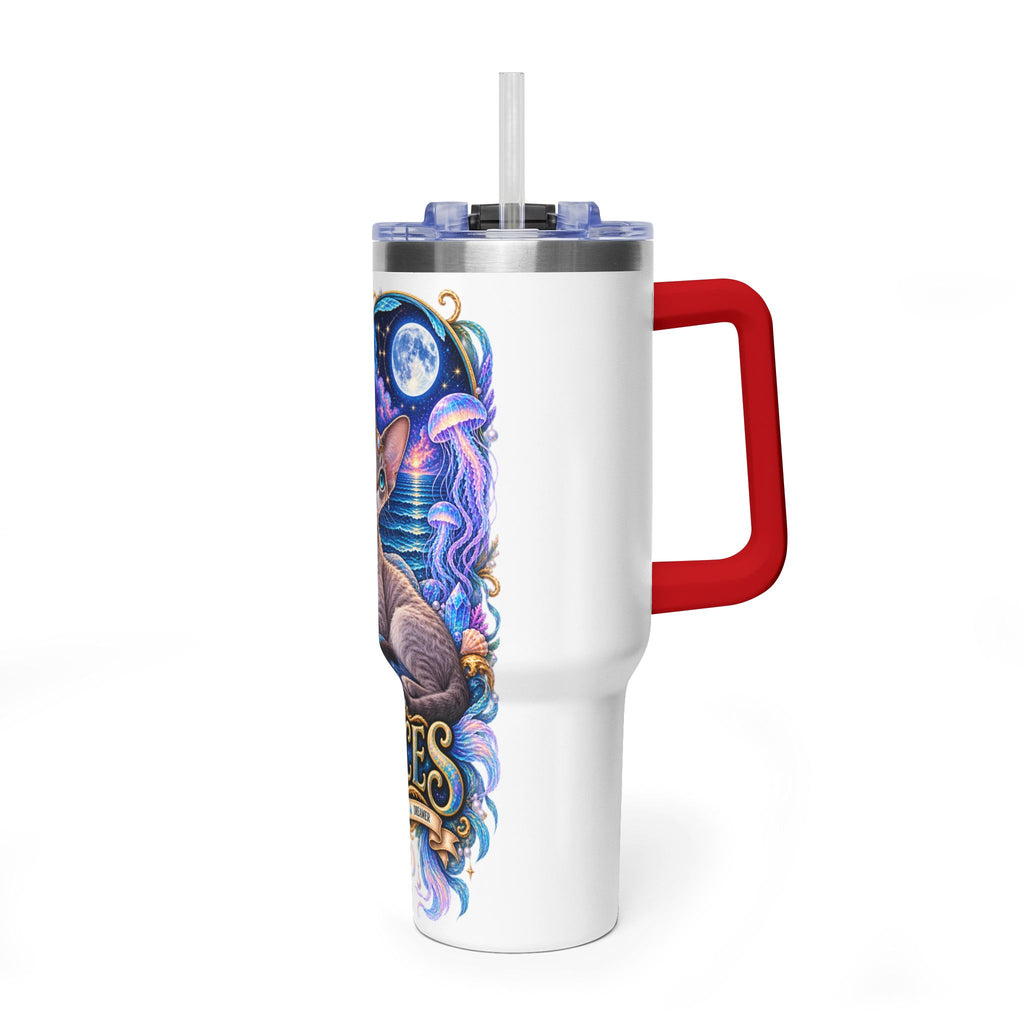 Pisces Devon Rex Cat 40oz Tumbler — Zodiac Vacuum Insulated Travel Cup