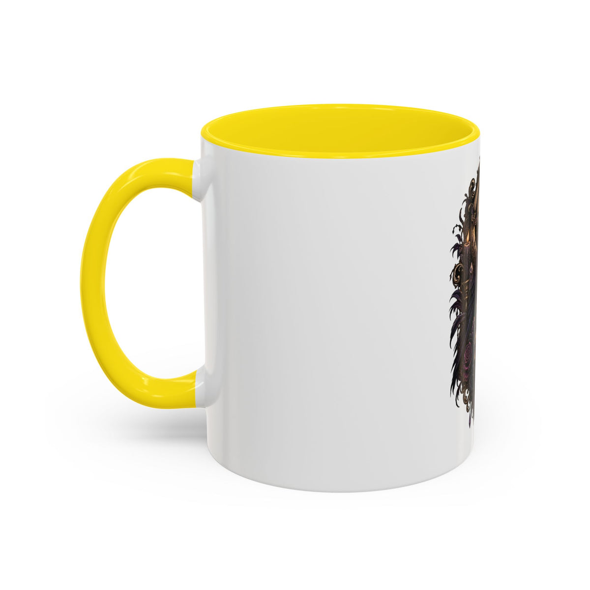 Gothic Raven & Skull Accent Coffee Mug — Dark Floral Occult Tea Cup