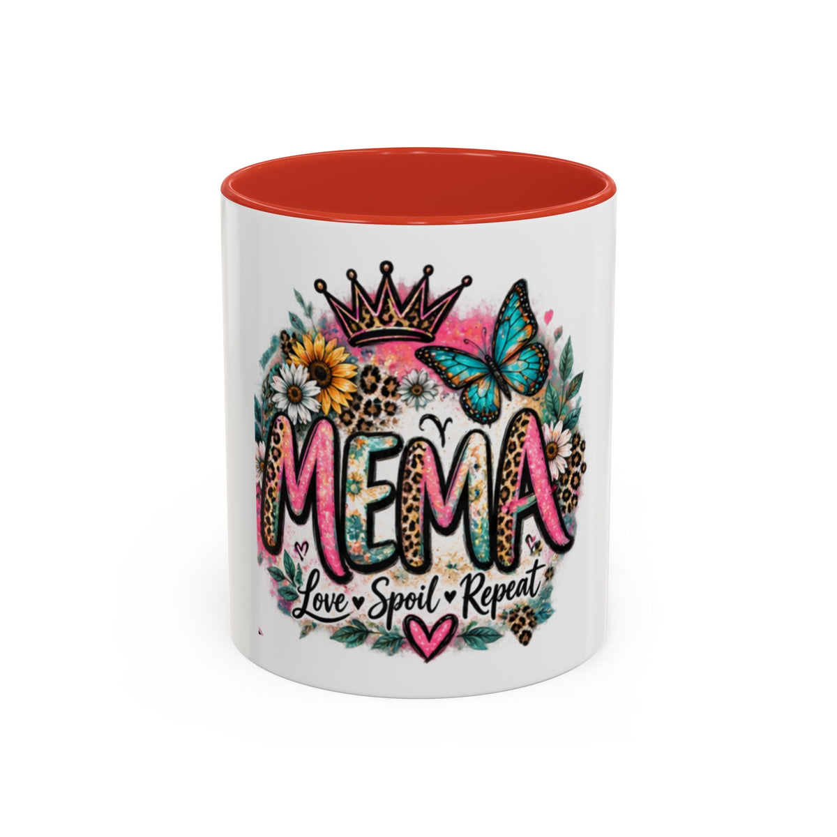 Mema Floral Accent Coffee Mug – 'Mema' Crown, Butterflies & Sunshine Design (11/15 oz)