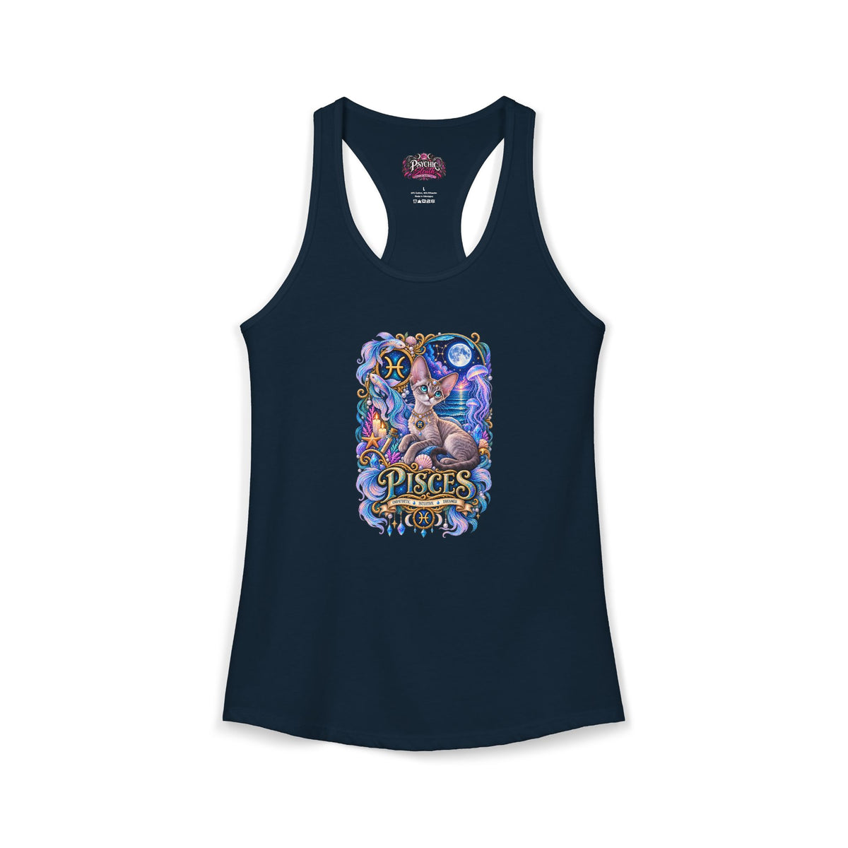 Pisces Devon Rex Cat Zodiac Tank- Celestial Astrology Cat Lover Tank