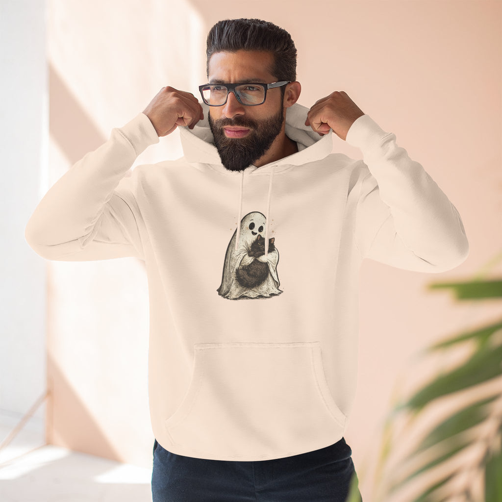 Boo & Meow Ghost Hugging Black Cat hoodie | Cute Spooky Tee Fleece Pullover