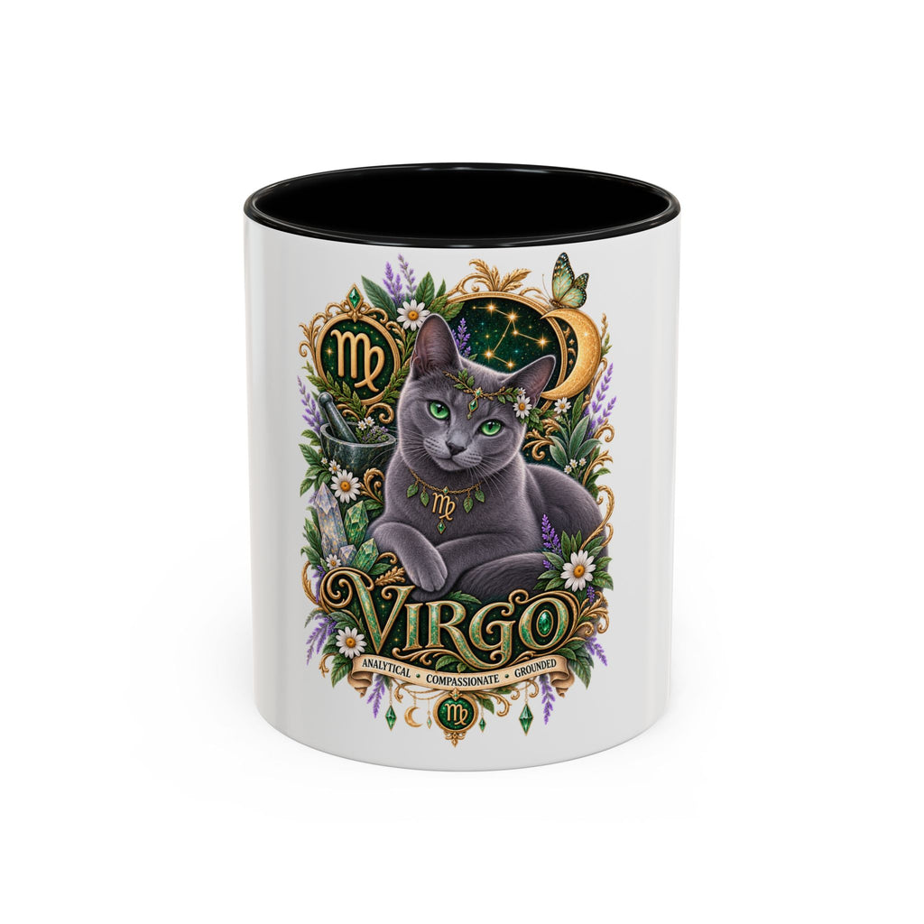 Virgo Russian Blue Cat Accent Coffee Mug — Zodiac Astrology Horoscope Gift (11/15 oz)