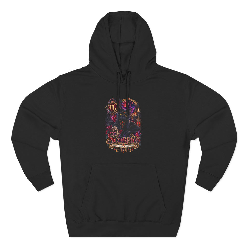 Scorpio Bombay Black Cat Floral Zodiac Hoodie — Intricate Scorpion Zodiac Sign