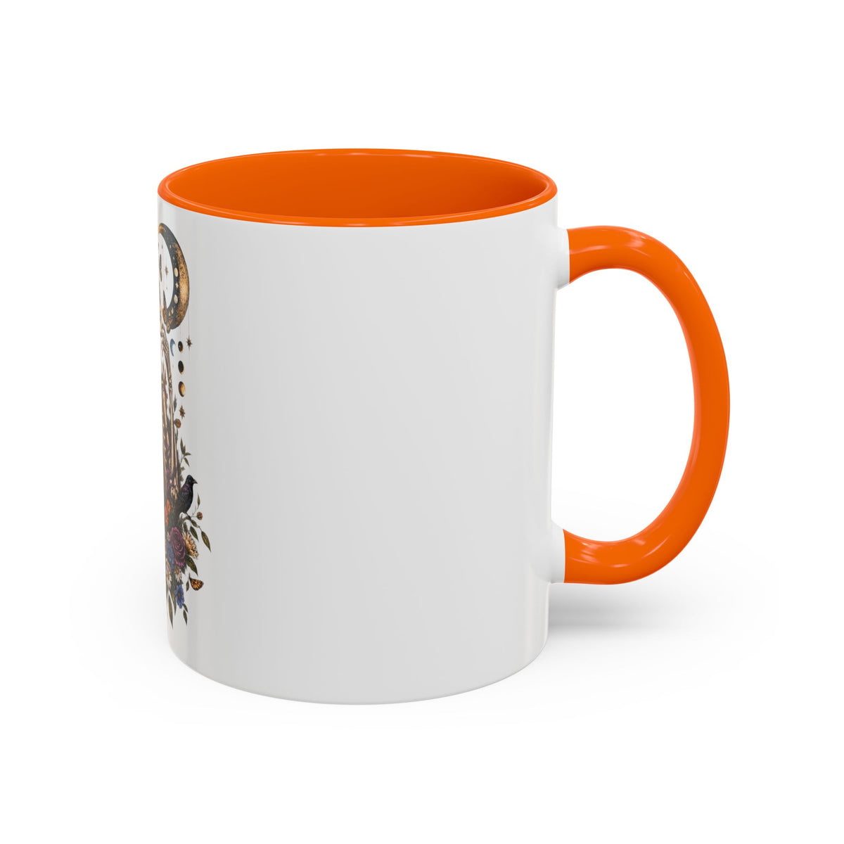 Skull & Moon Floral Coffee Mug — Gothic Botanical Accent Mug