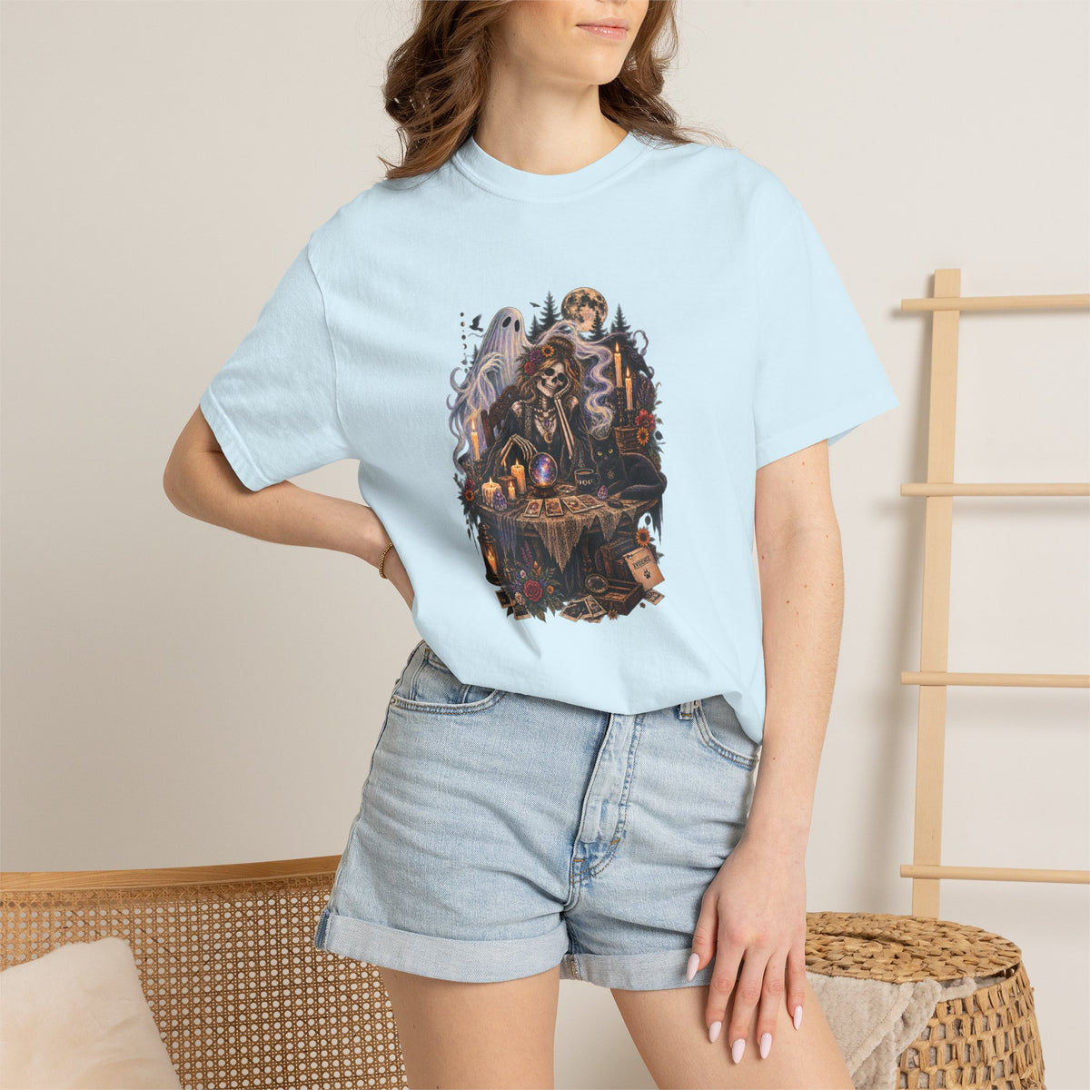 Tarot Seance Skeleton, Black Cat & Ghost Graphic Tee