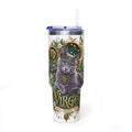 Virgo Cat 40oz Thermal Tumbler — Russian Blue Zodiac Astrology Travel Mug