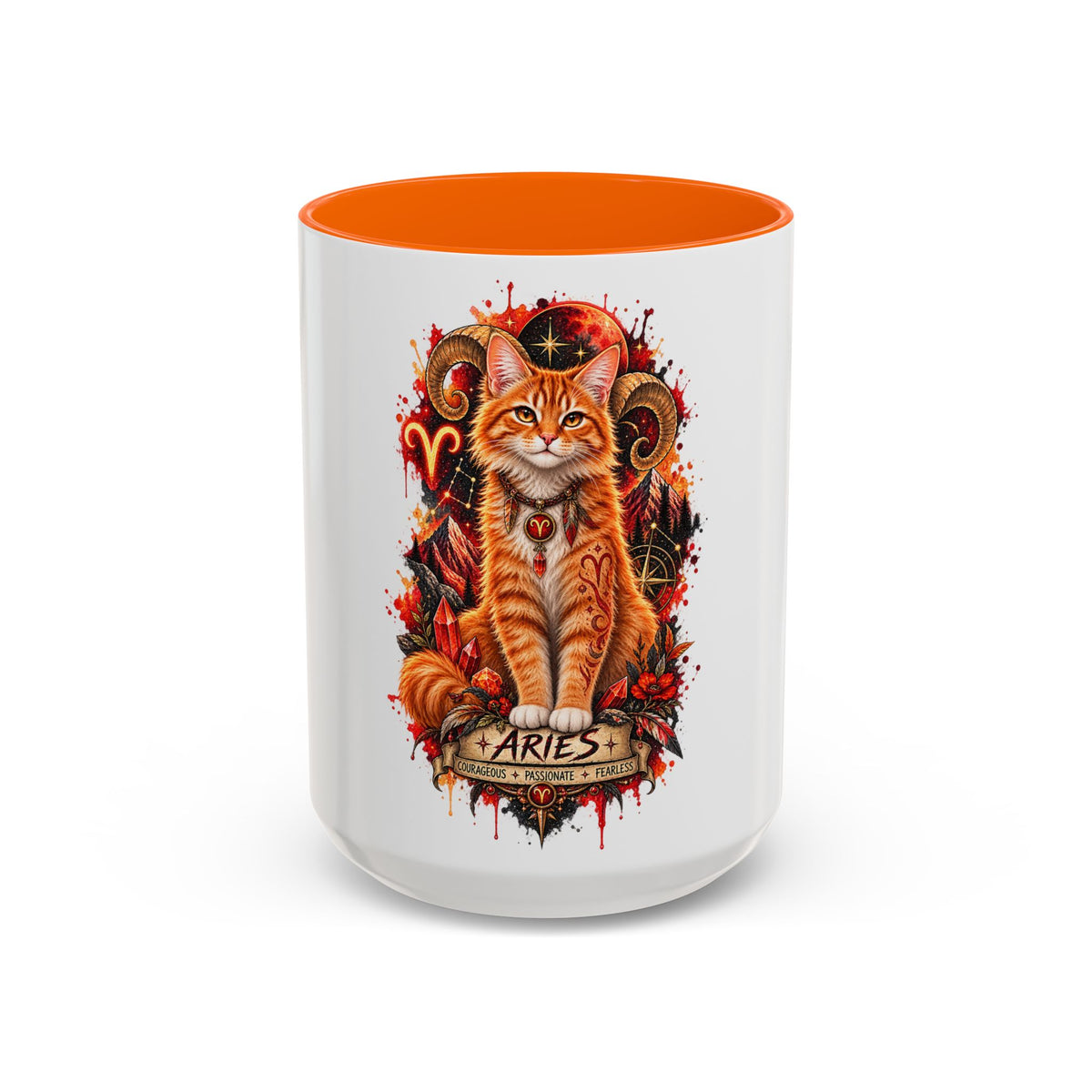 Aries Orange Tabby Cat Zodiac Coffee Mug – Cute Orange Tabby Astrology Accent Mug (11/15 oz)