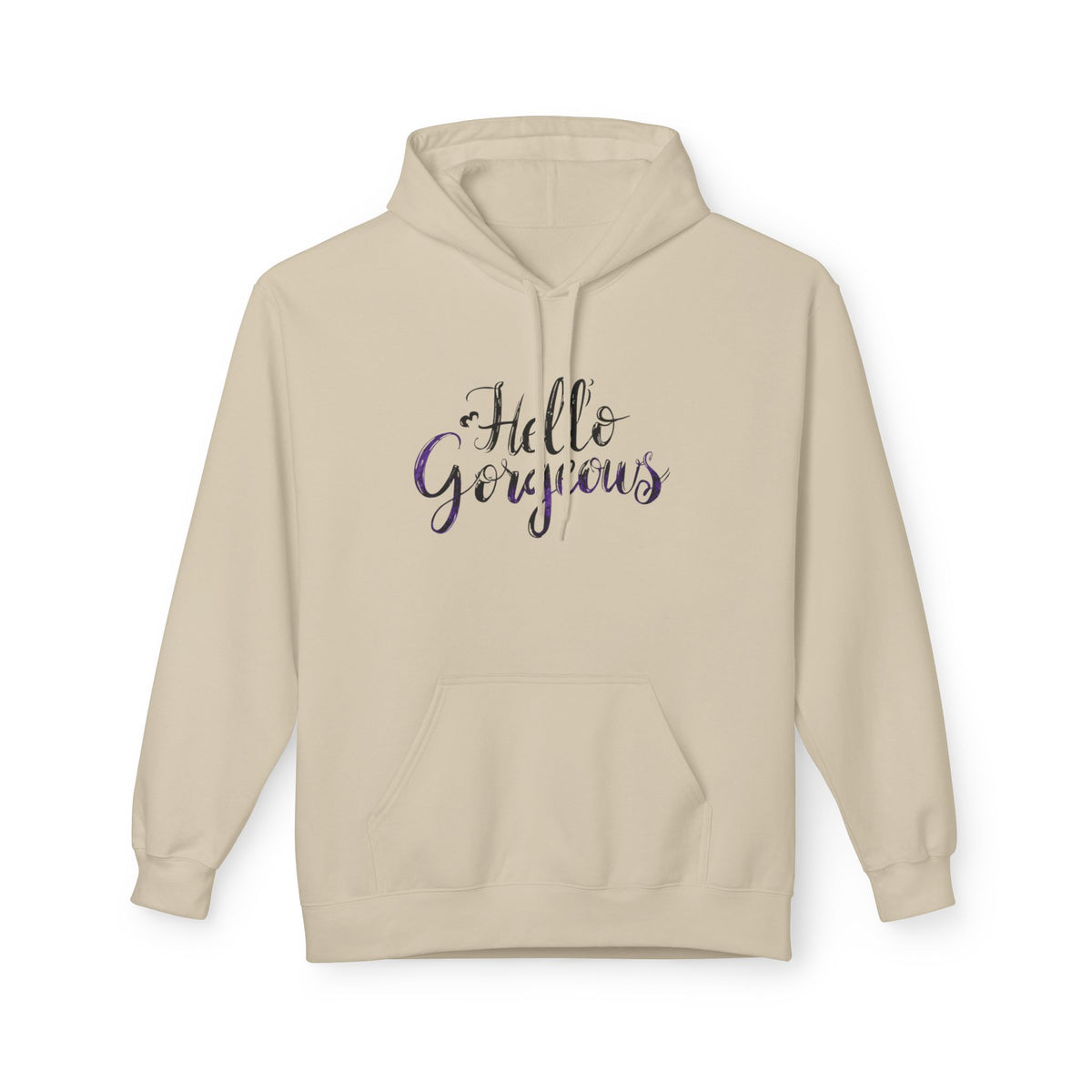 Hello Gorgeous Hoodie — Feminine Script Pullover for Women, Cute Gift for Friends & Self-Care