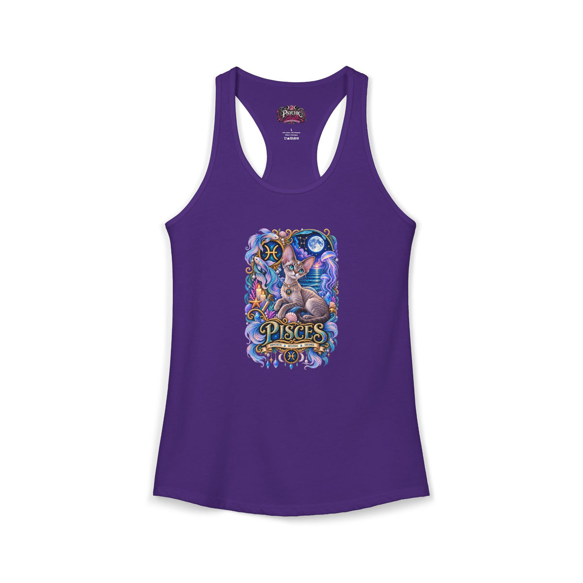 Pisces Devon Rex Cat Zodiac Tank- Celestial Astrology Cat Lover Tank