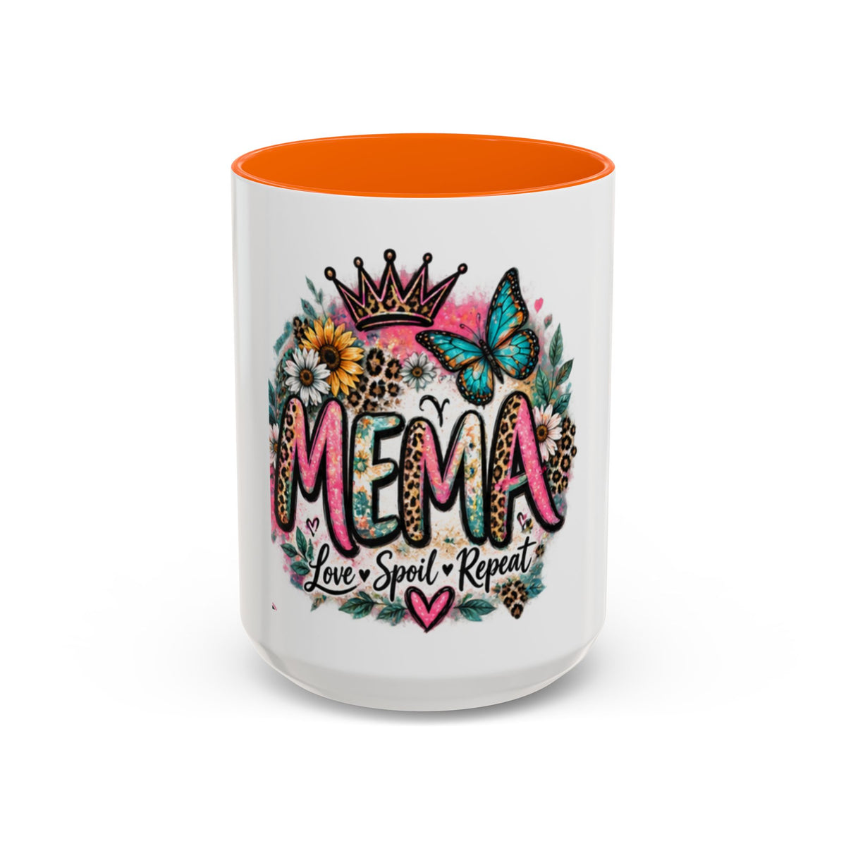 Mema Floral Accent Coffee Mug – 'Mema' Crown, Butterflies & Sunshine Design (11/15 oz)
