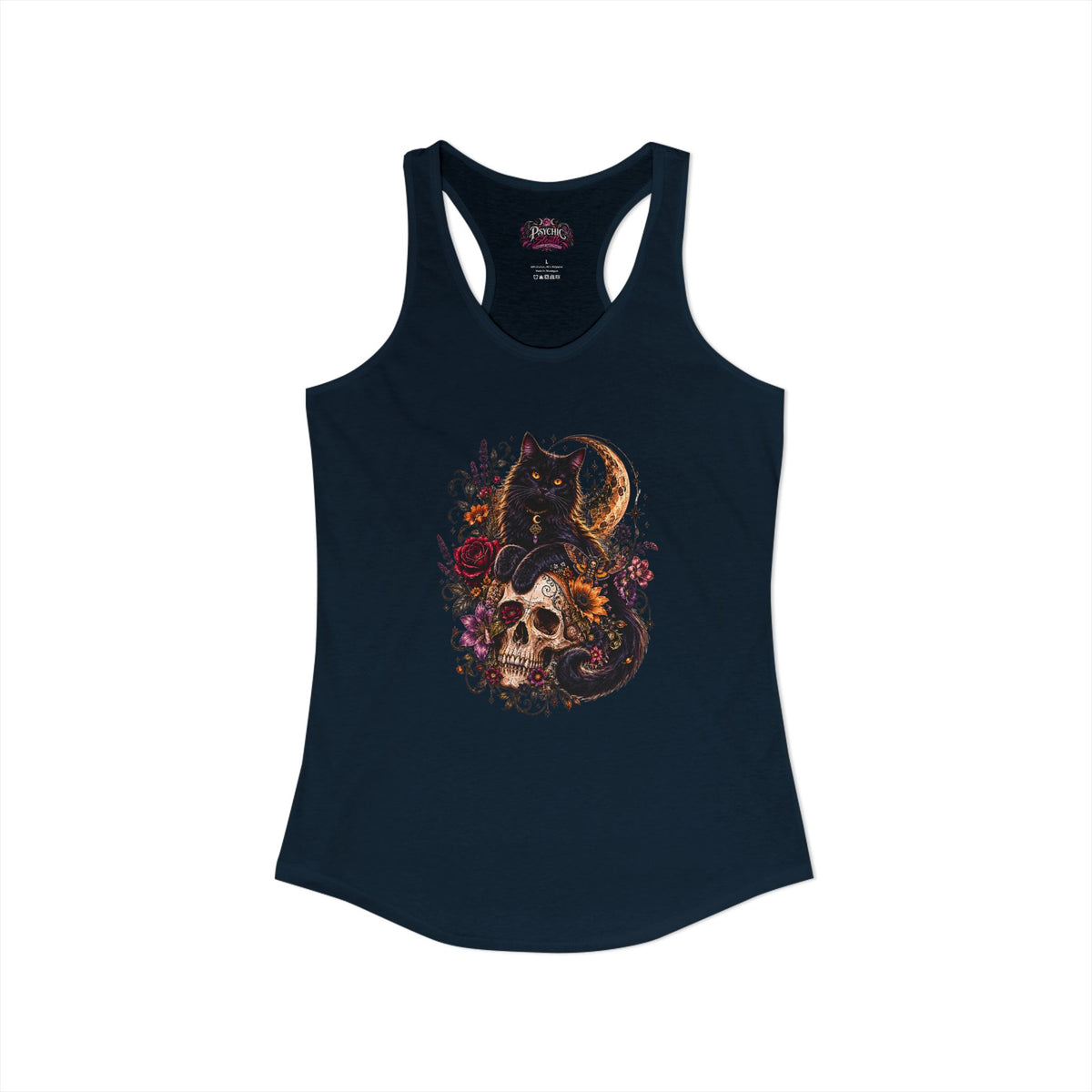 Black Cat and Floral Skeleton Gothic Tank