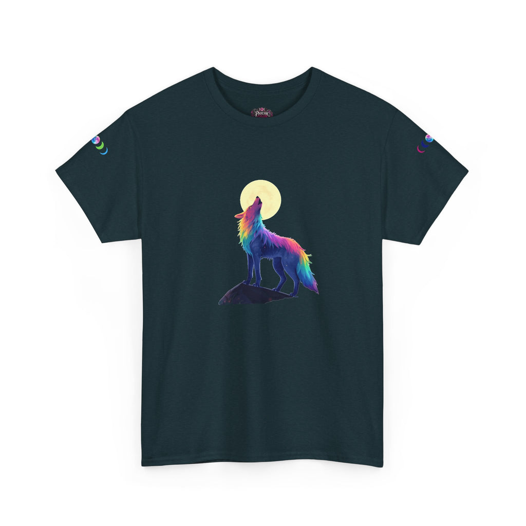 Wolf Moon T‑Shirt — Rainbow Celestial Wolf Graphic Tee
