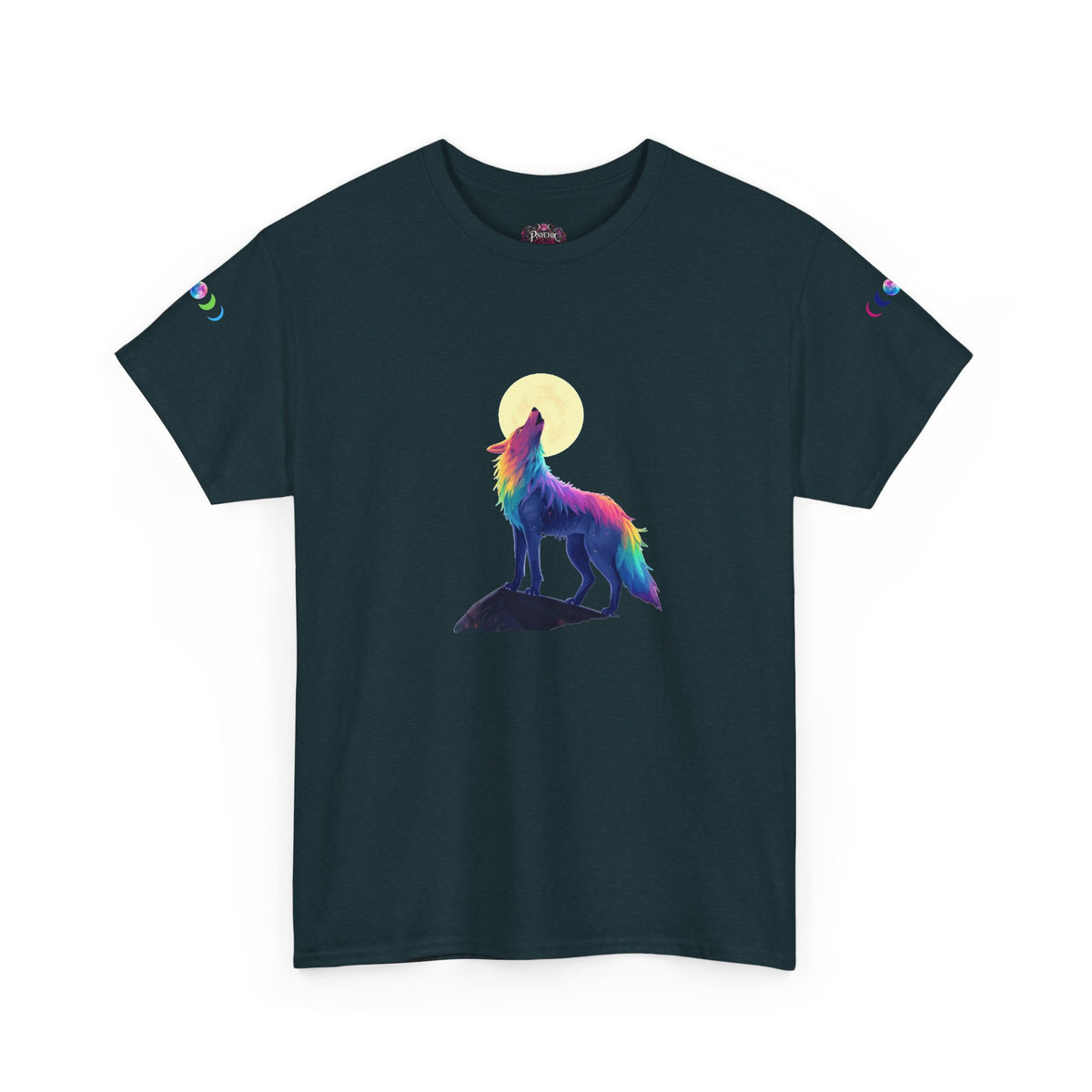 Wolf Moon T‑Shirt — Rainbow Celestial Wolf Graphic Tee