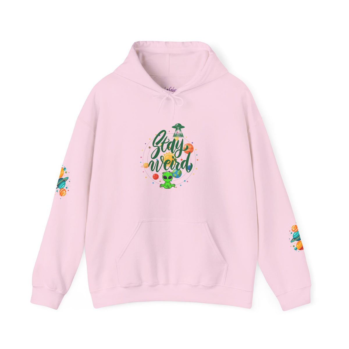 Stay Weird Premium Hoodie | Alien & Space Graphic Hoodie | Front, Back & Sleeve Print | Boutique UFO Apparel
