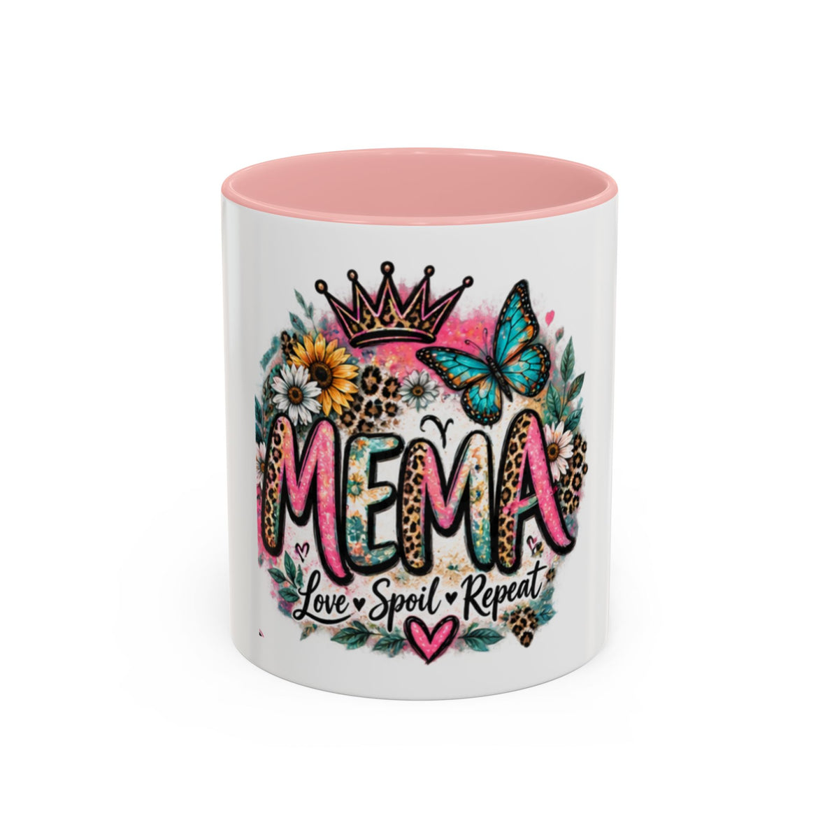 Mema Floral Accent Coffee Mug – 'Mema' Crown, Butterflies & Sunshine Design (11/15 oz)