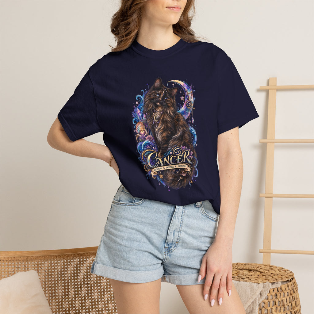 Cancer Zodiac T‑Shirt — Mystical Tortoiseshell   Cat Horoscope Design