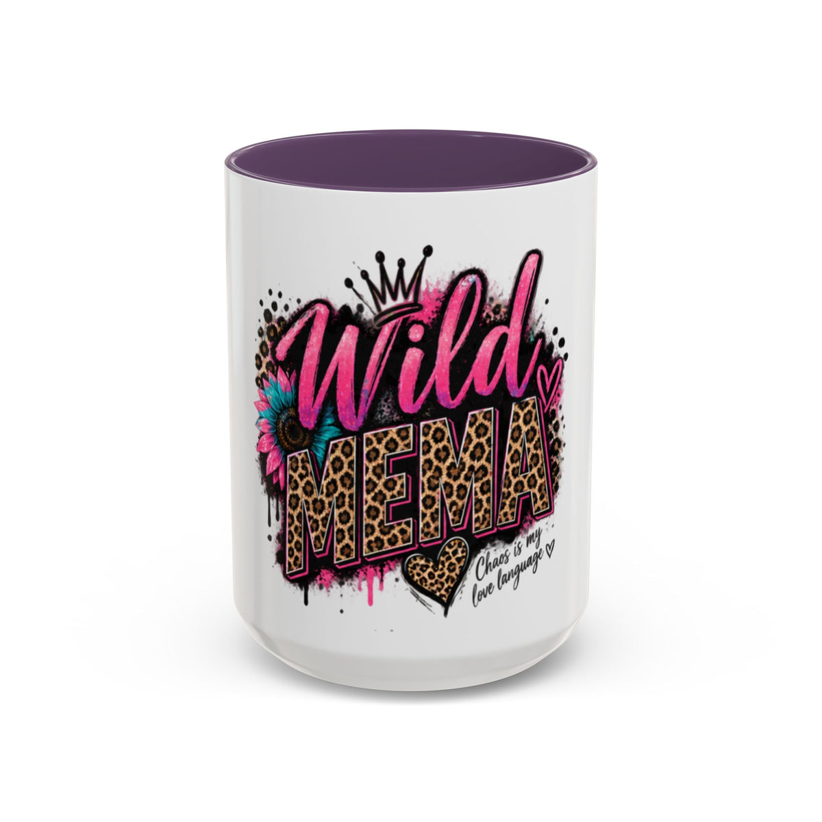 Wild Mama Leopard Accent Coffee Mug – Fun Mom Gift, Pink Crown Graphic (11/15 oz)