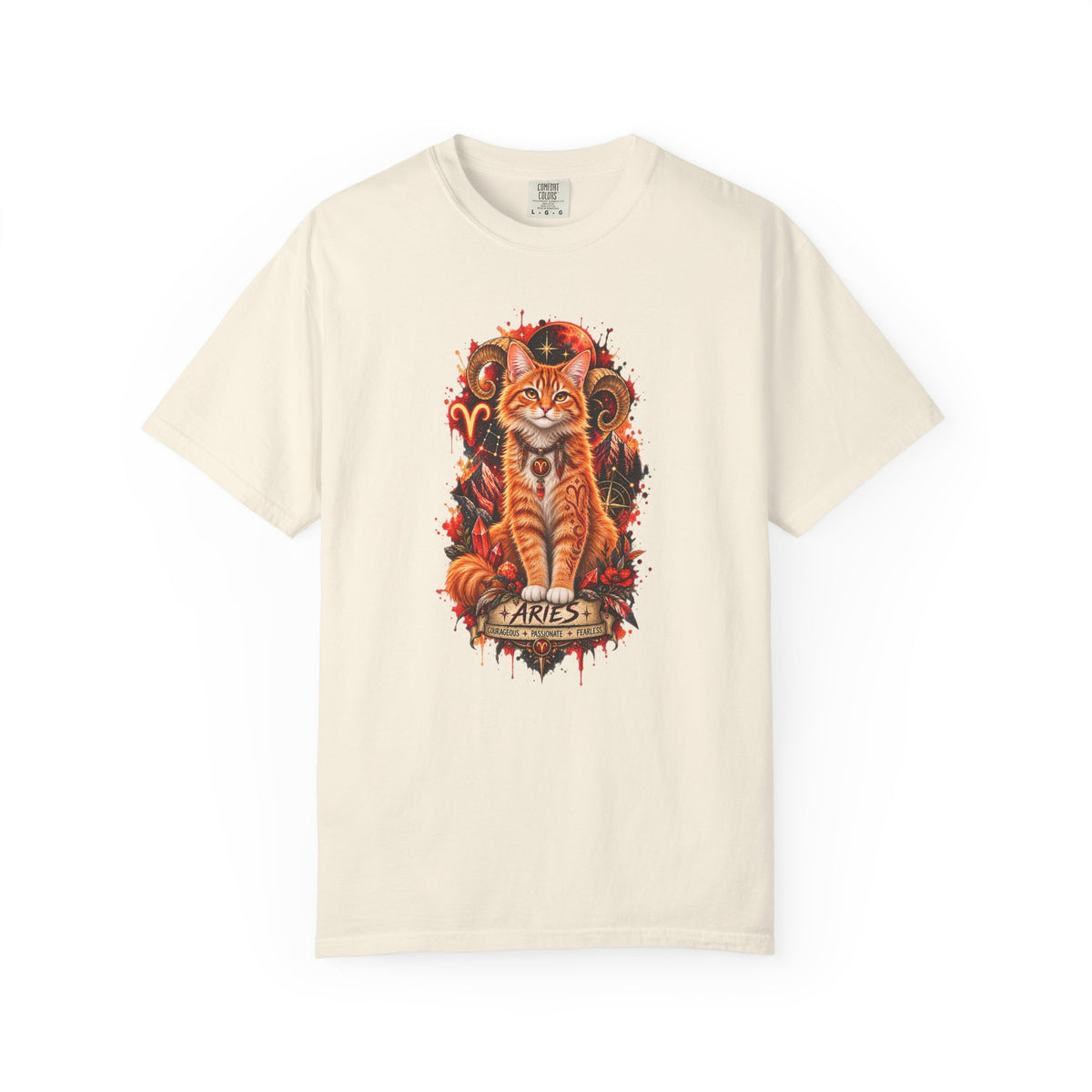 Aries Orange Tabby Cat Zodiac T-Shirt — Fiery Astrological Graphic Tee