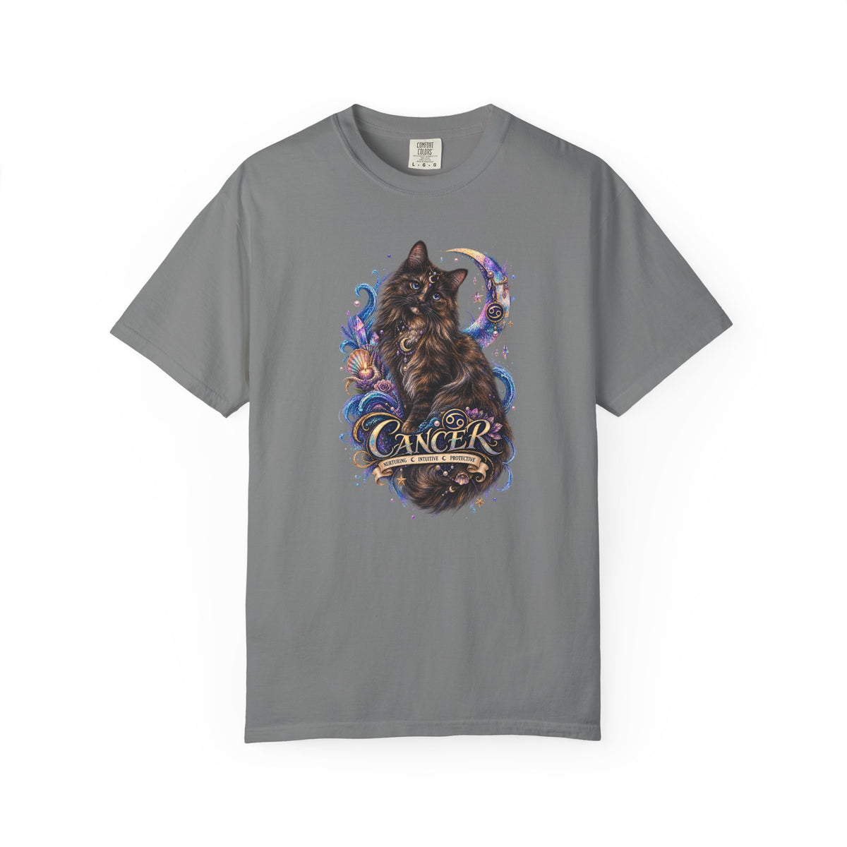 Cancer Zodiac T‑Shirt — Mystical Tortoiseshell   Cat Horoscope Design