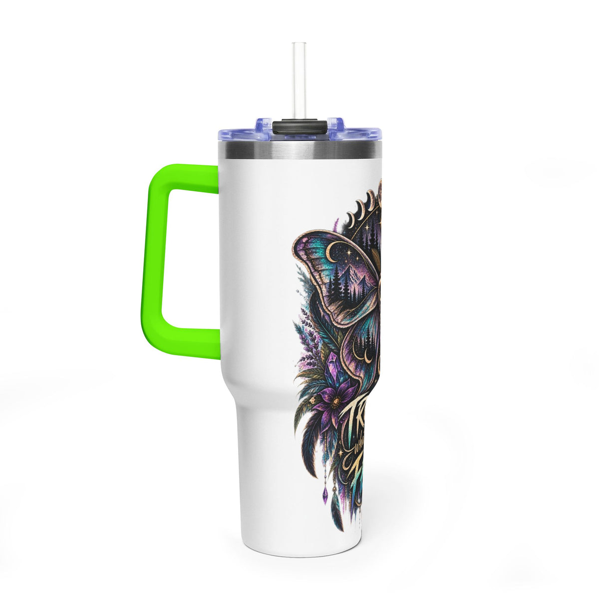 40oz Vacuum Tumbler — 'Trust What You Feel' Moth Nightscape Insulated Cup