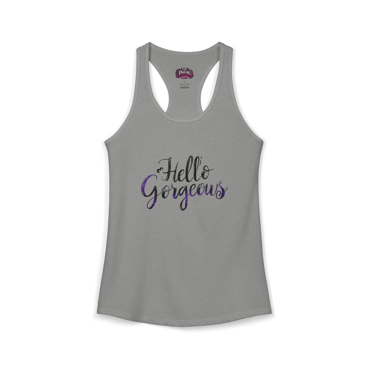 Hello Gorgeous Black and purple Racerback Tank