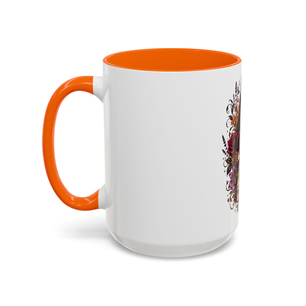 Cat & Skull Accent Coffee Mug — Gothic Black Cat Art Coffee Cup (11/15oz)