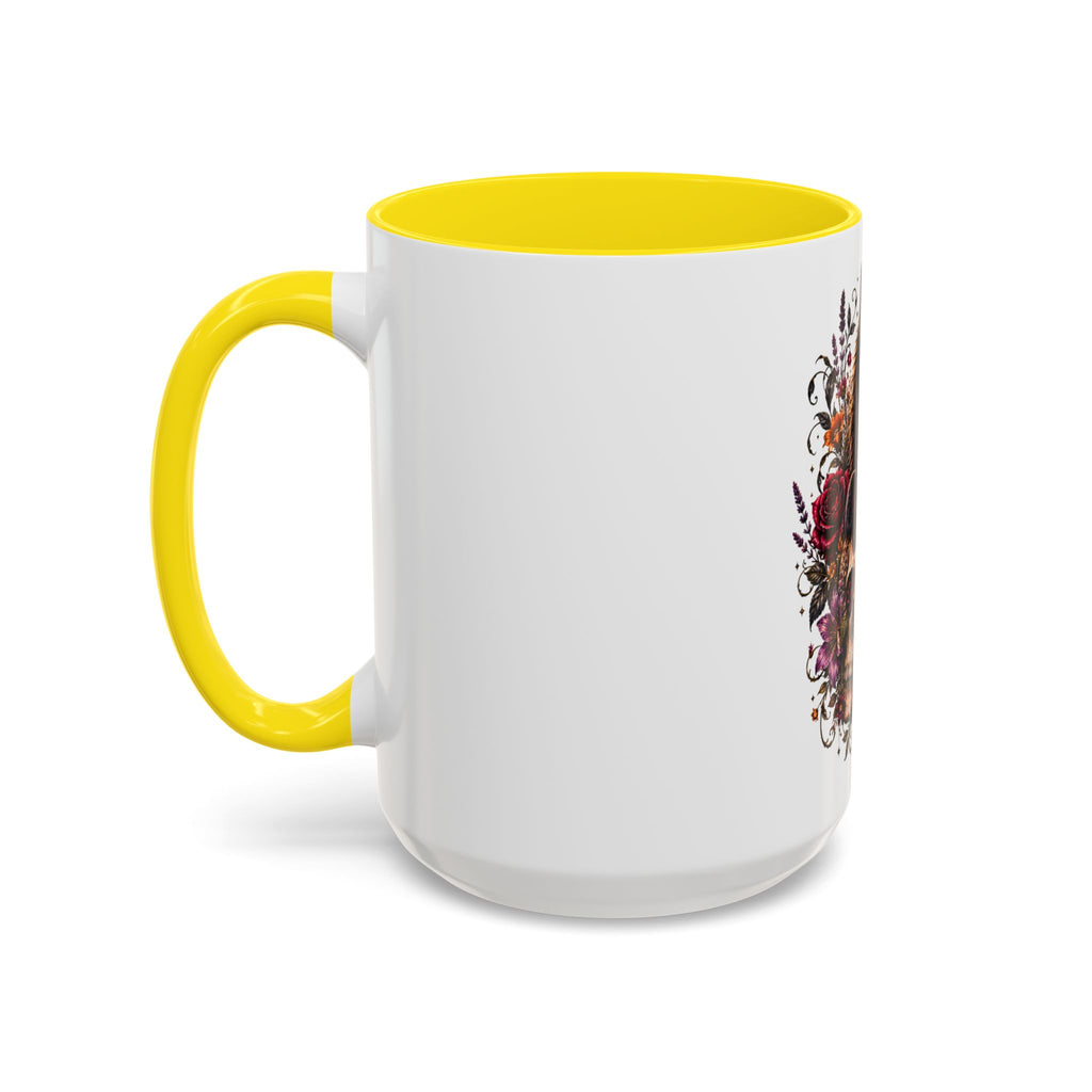 Cat & Skull Accent Coffee Mug — Gothic Black Cat Art Coffee Cup (11/15oz)
