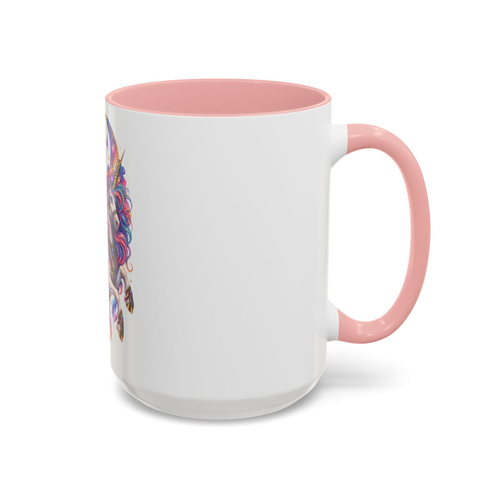 Magical Cat Knight on Unicorn Accent Coffee Mug — Colorful Fantasy 11/15oz