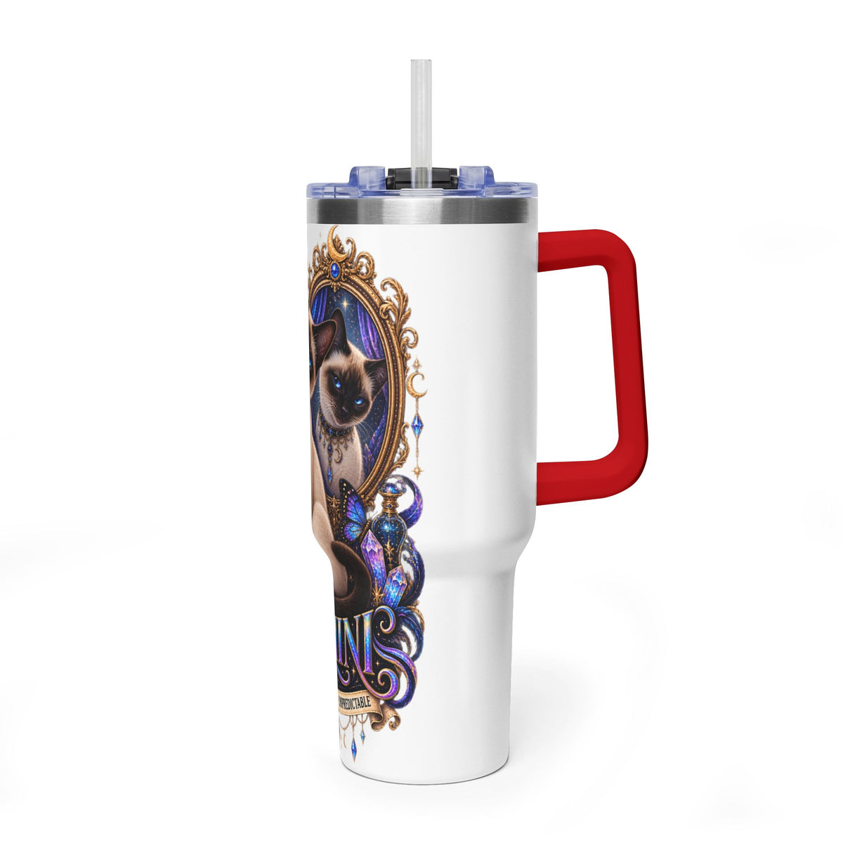40oz Gemini Zodiac Tumbler — Siamese Cat Astrology Vacuum Thermal Cup