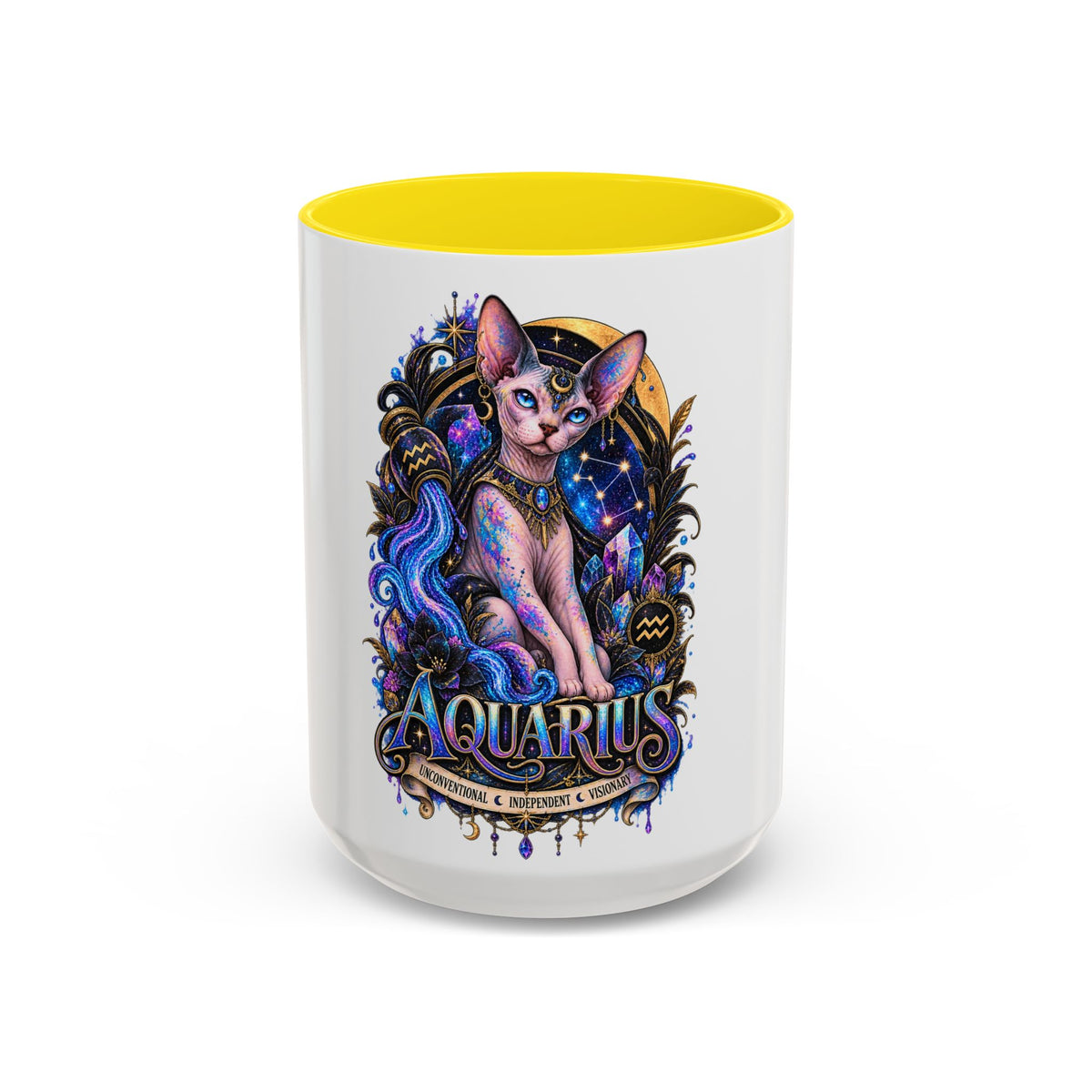 Aquarius Zodiac Cat Coffee Mug — Sphynx Astrology 11/15oz Accent Mug