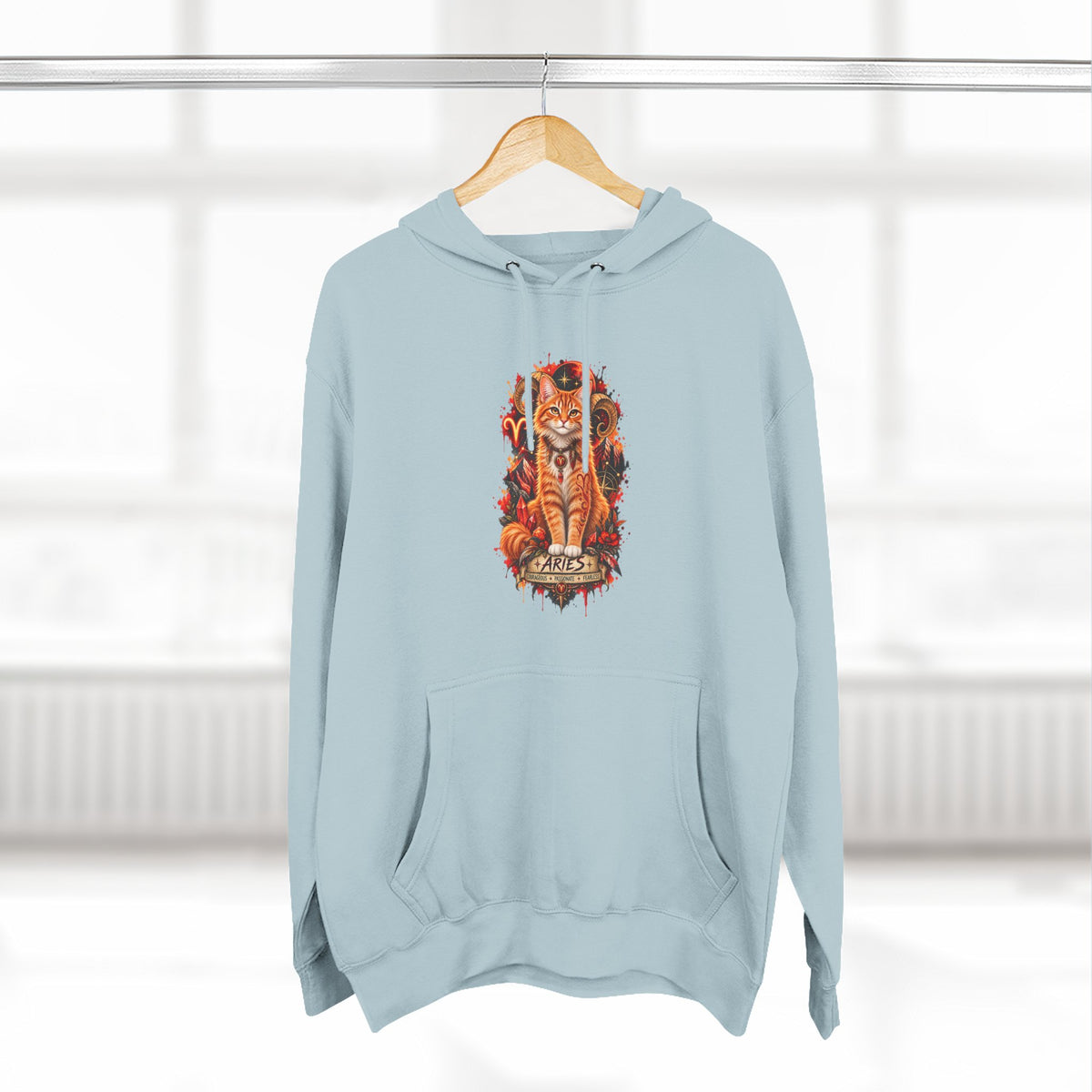 Aries Tabby Cat Zodiac Hoodie — Zodiac Constellation Graphic Fleece Pullover