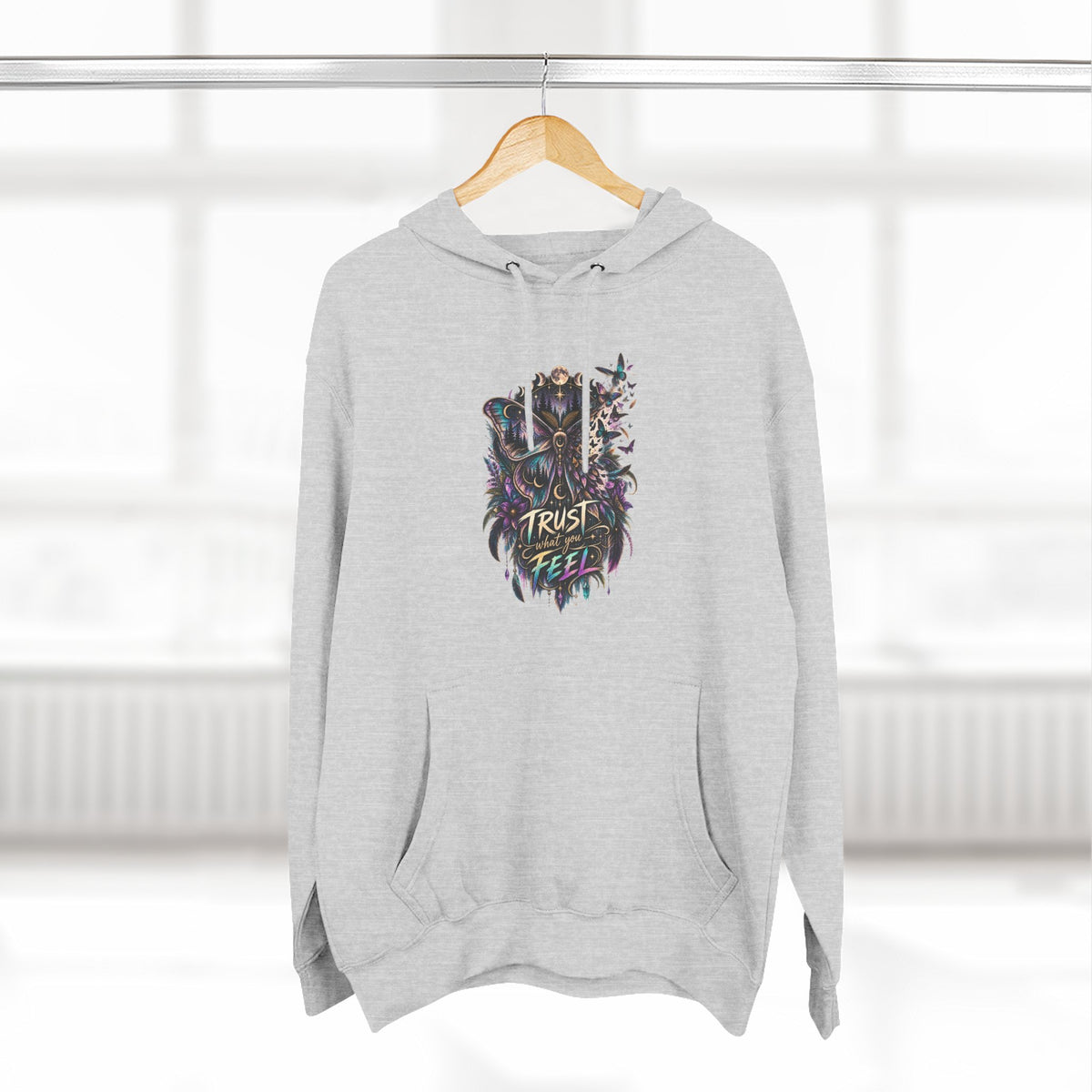 Trust What Feel Fleece Hoodie — Moth Mystical Empowerment Graphic Hoodie