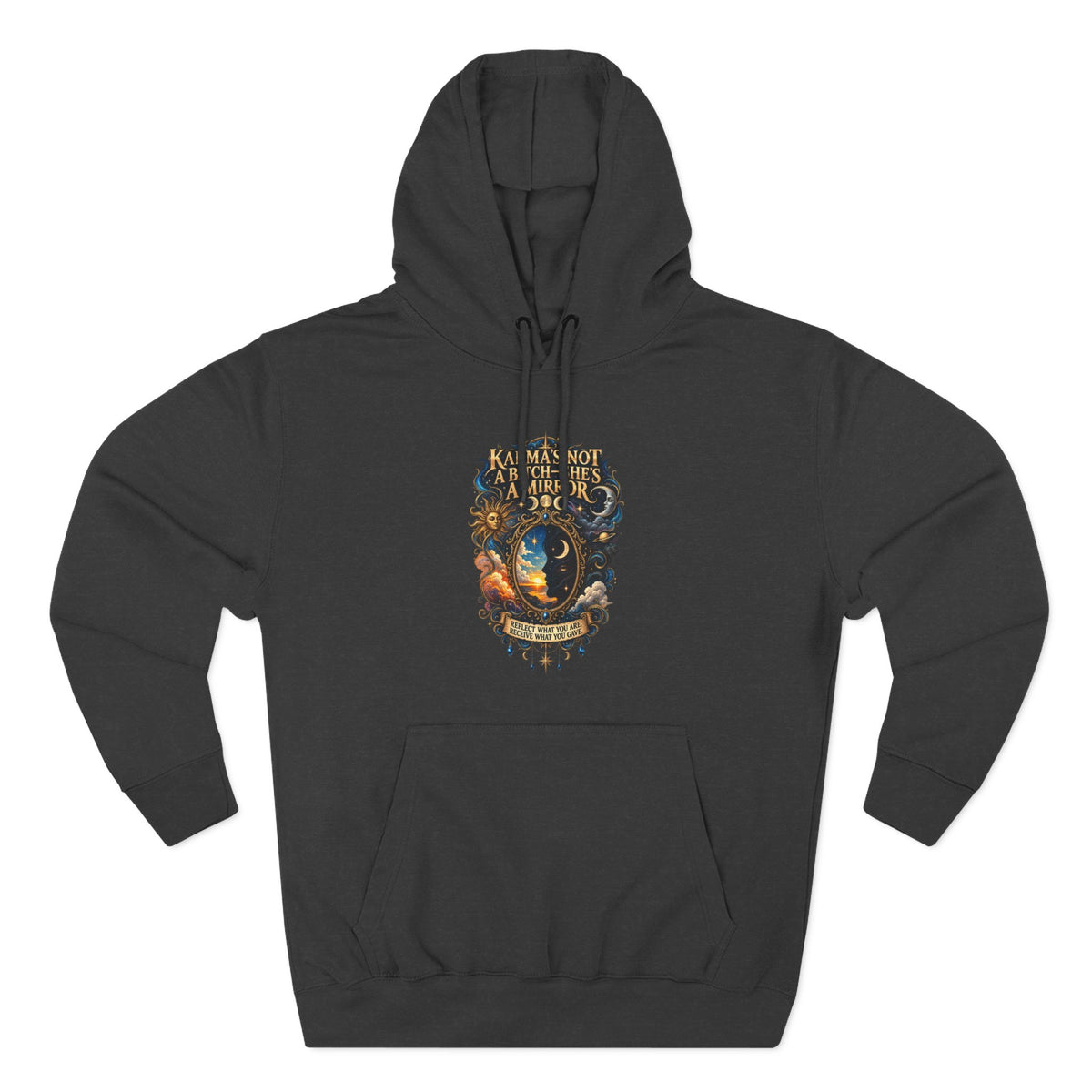 "Karma's not a Bitch she's a Mirror" Hoodie — Spiritual Boho Graphic Pullover