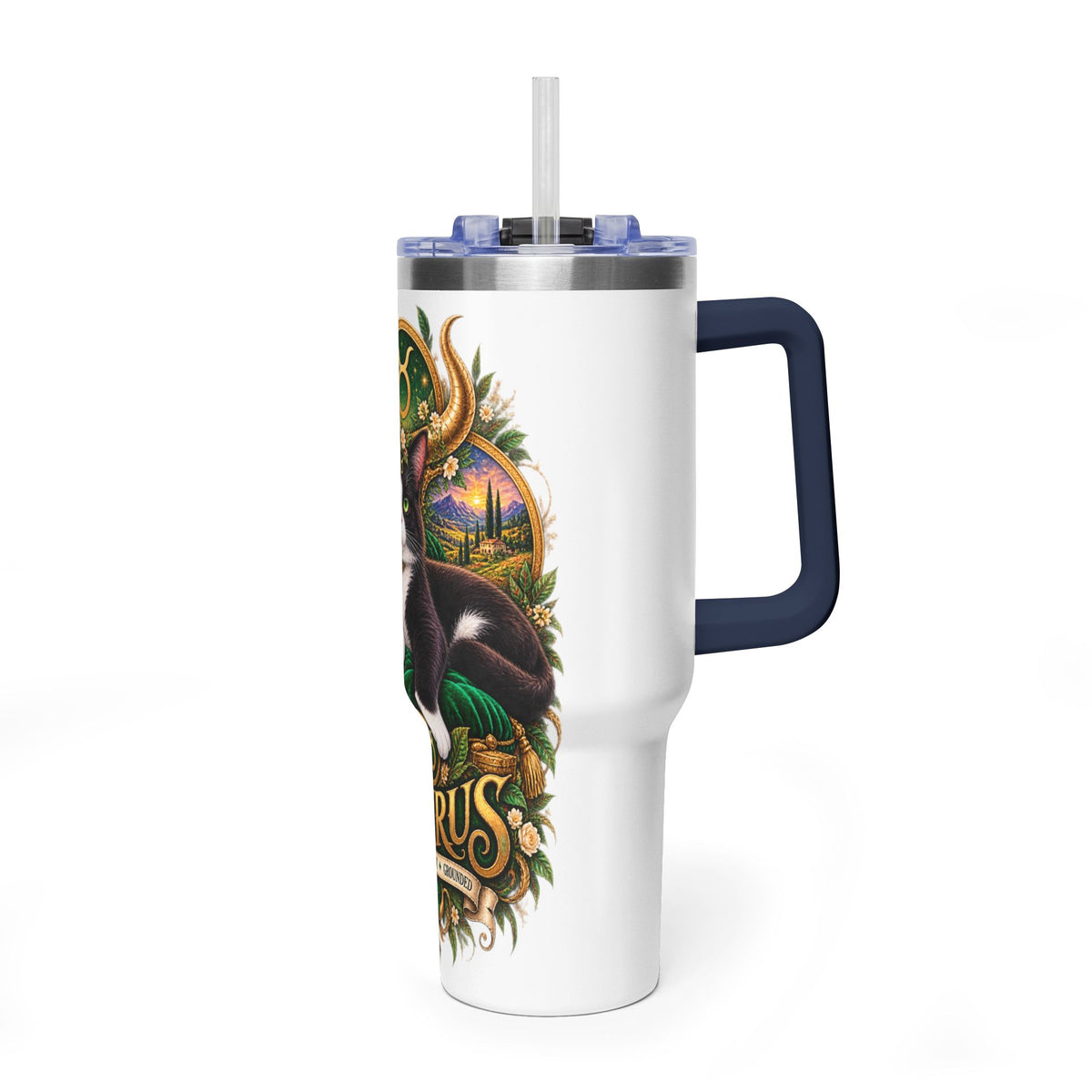 Taurus Tuxedo Cat 40oz Tumbler — Zodiac Stainless Steel Vacuum Travel Mug
