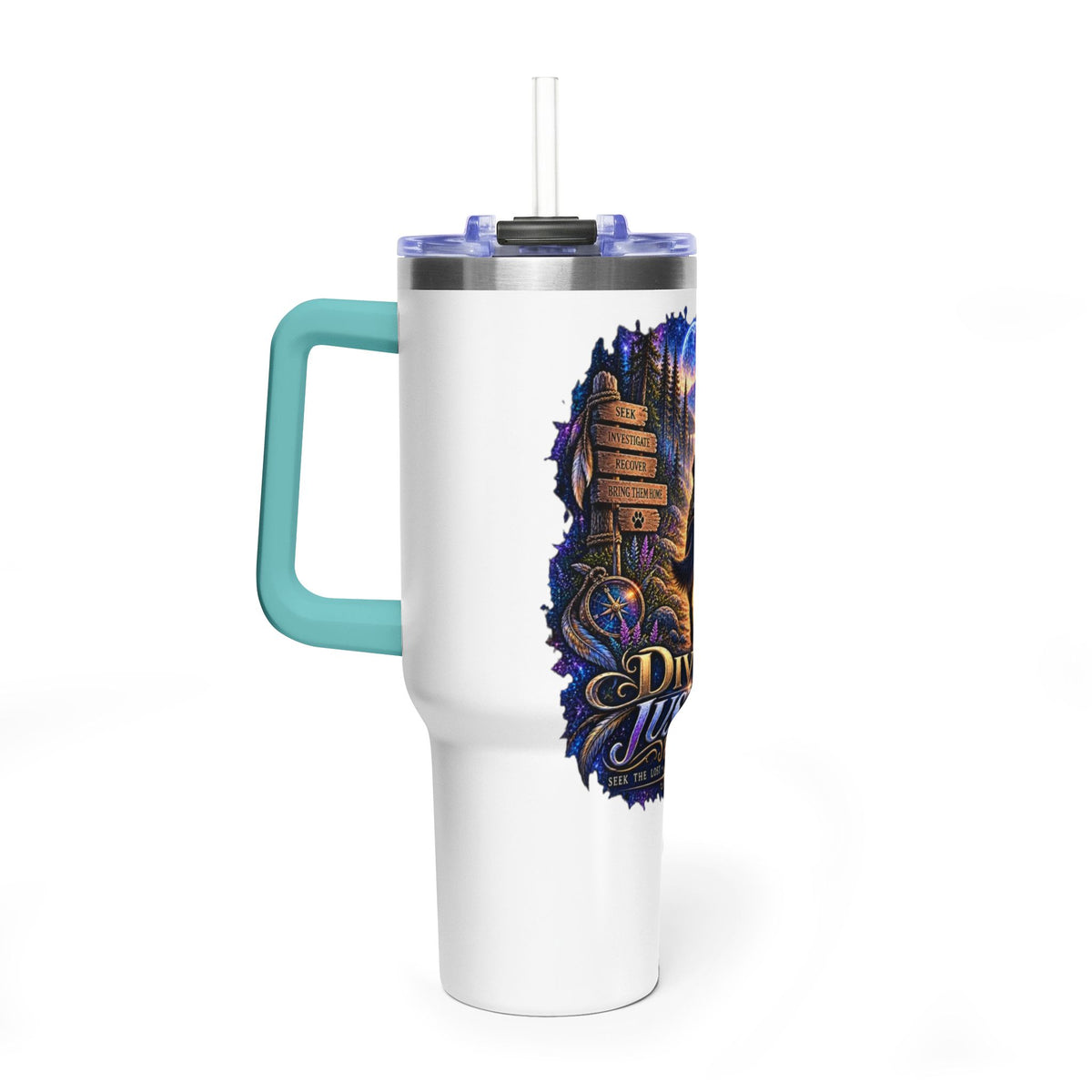 40oz Vacuum Tumbler – “Divine Justice” Support the mission