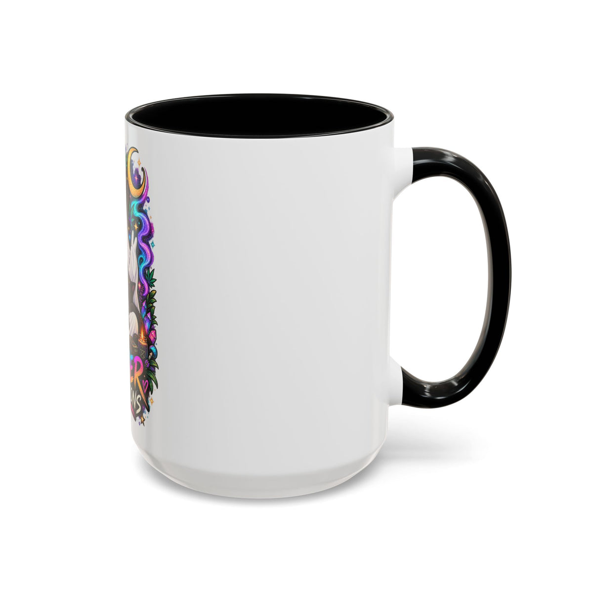 Higher Vibrations Coffee Mug — Cute Ghost & Cat Accent Mug (11/15 oz)