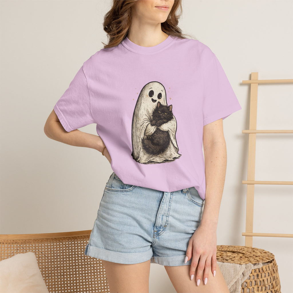 Boo & Meow Ghost Hugging Black Cat T-Shirt | Cute Spooky Tee