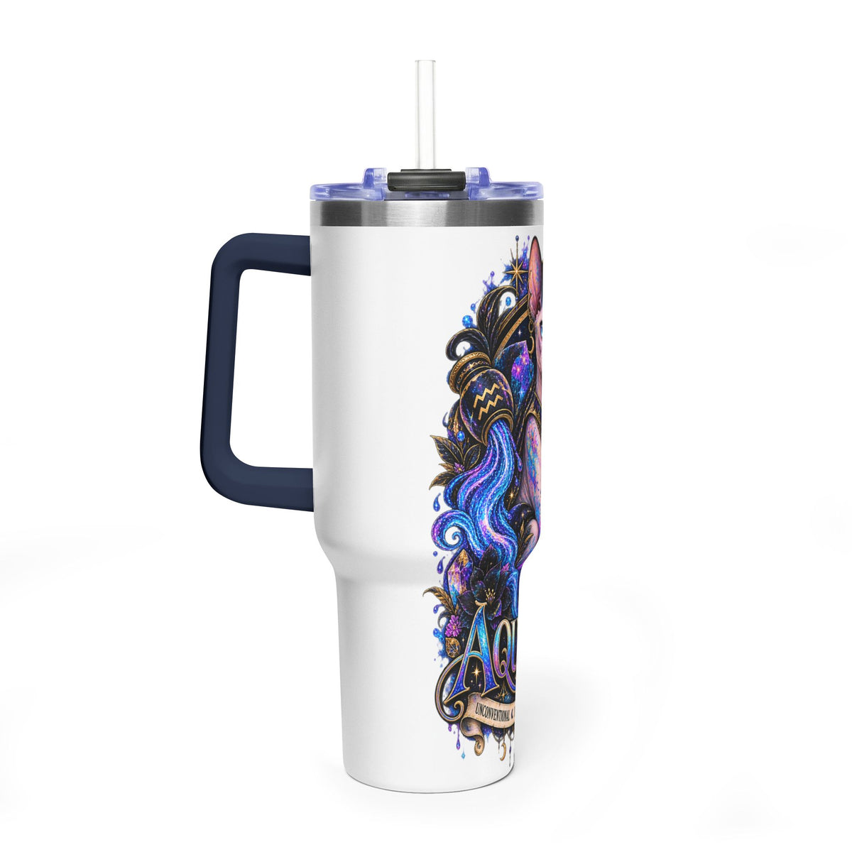 40oz Aquarius Zodiac Tumbler — Sphynx Cat Astrology Vacuum Thermal Cup